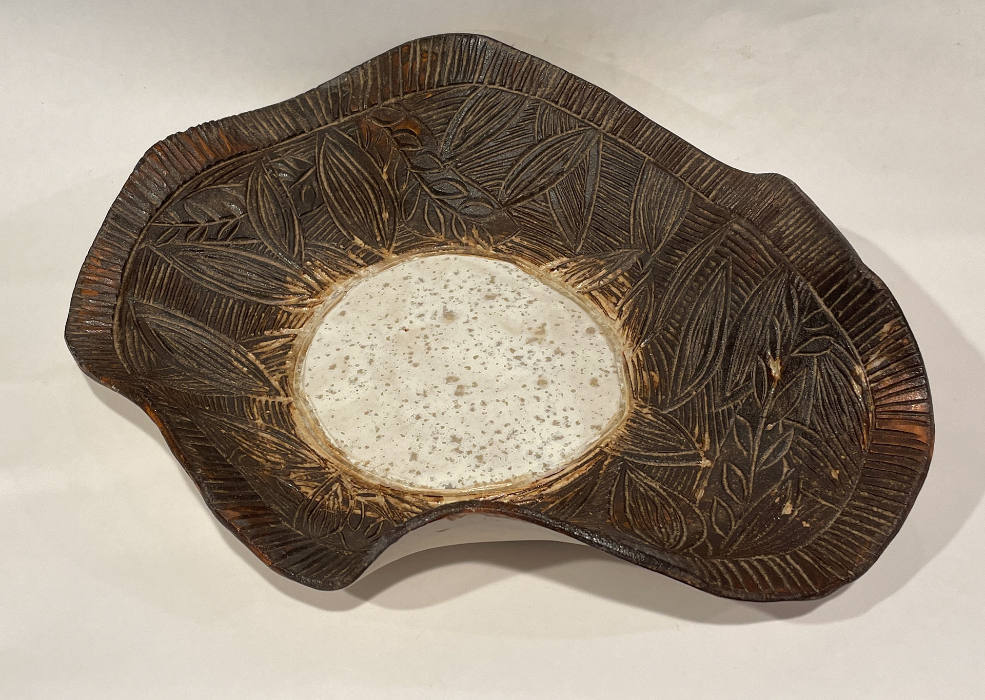 C4 / Shallow Bowl with Shino Glaze and Sea Salt Center, 16" wide, sale price, $325. 
