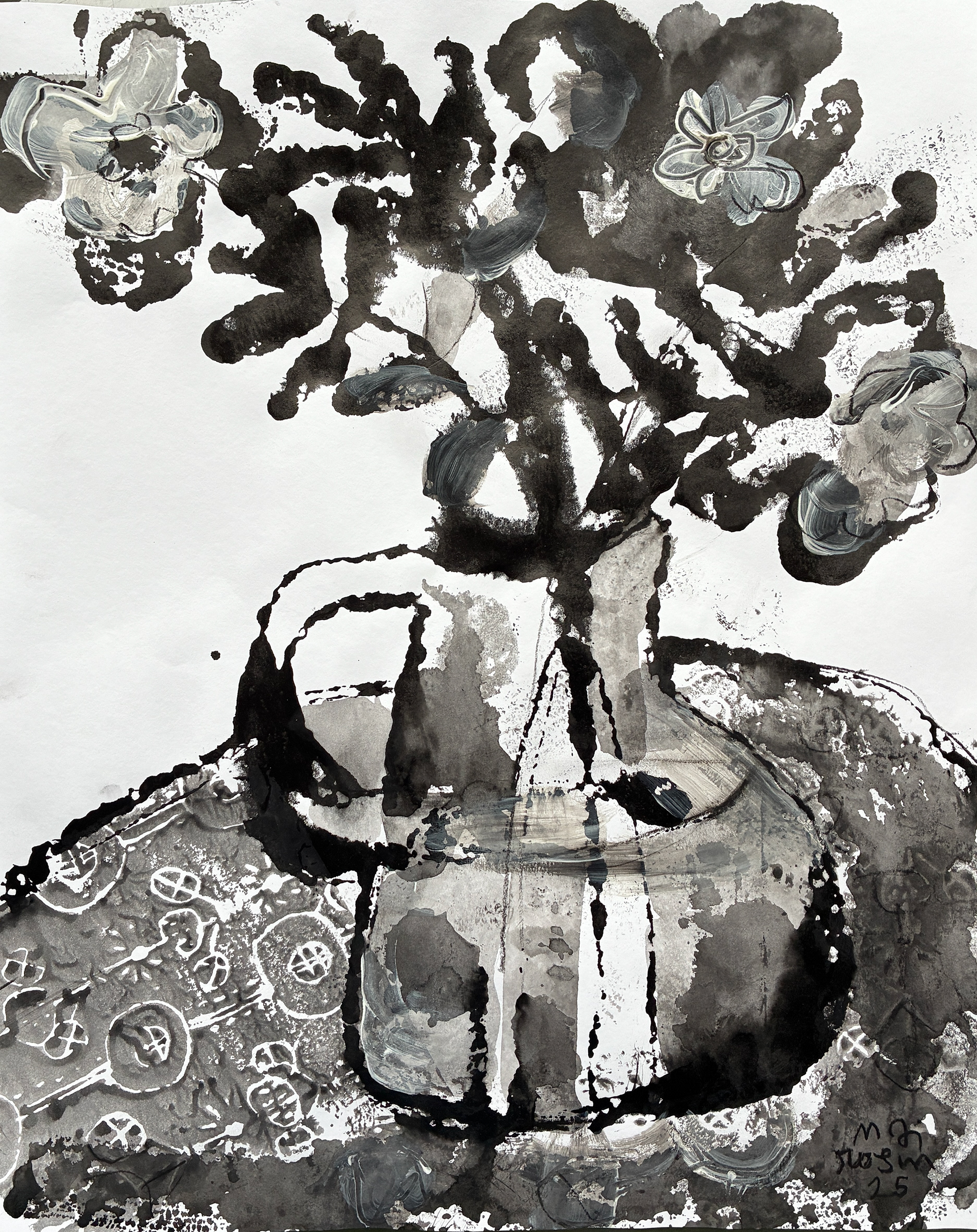 M7 / Black and White Vase with Flowers, 15 x 22, sale price, $300. 