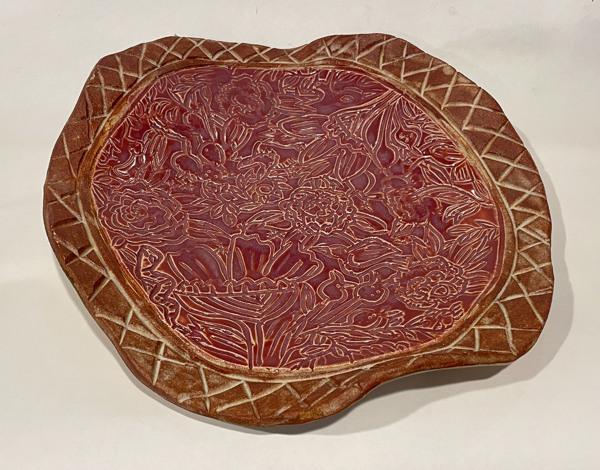 C7 / Large Charger with Two Shino Glazes, 16" wide, sale price, $325