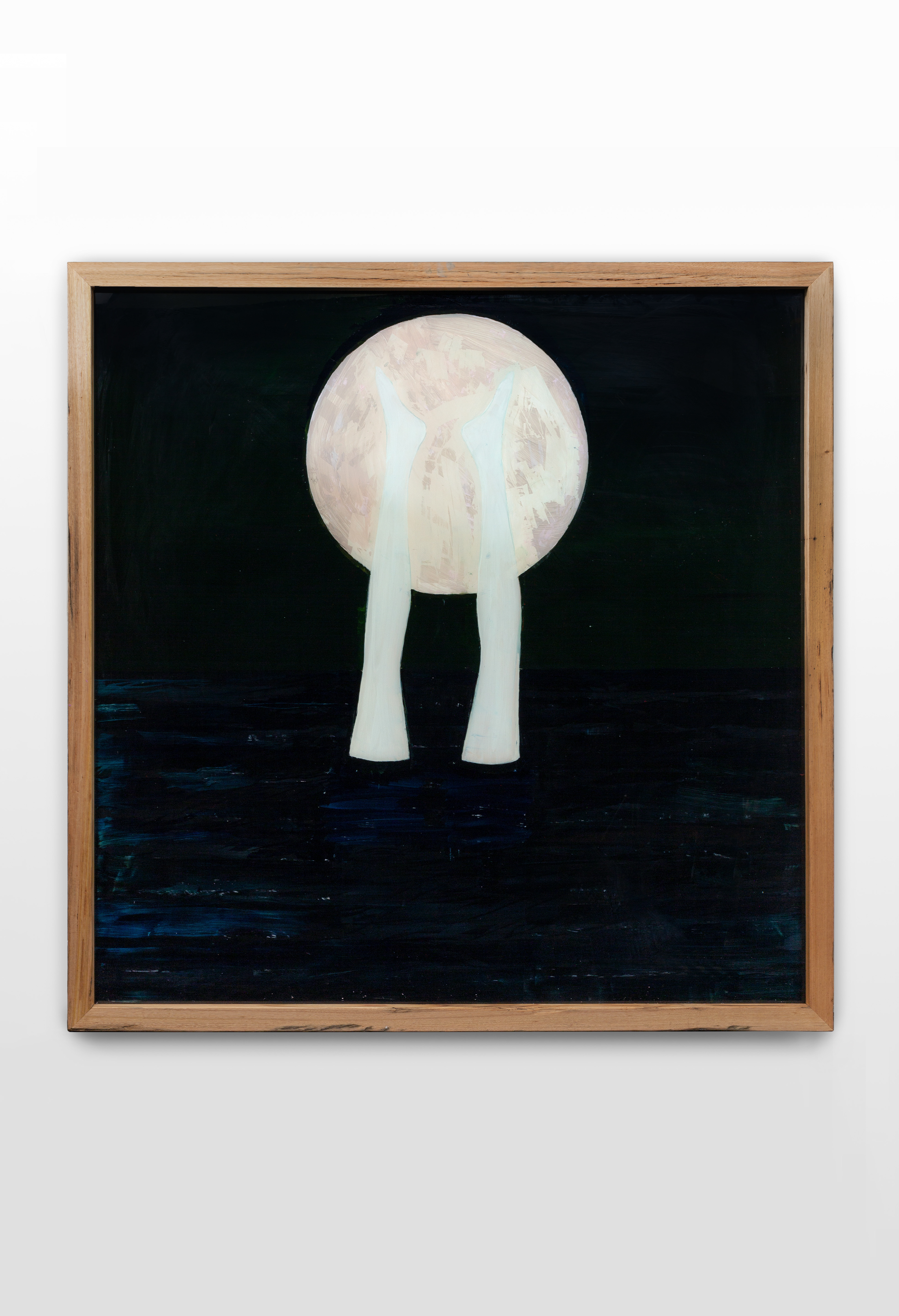 Imbás forosna  (part 2), 2022, 1370 x 1370 mm, oil on toughened glass, frame in reclaimed Eucalyptus oreades