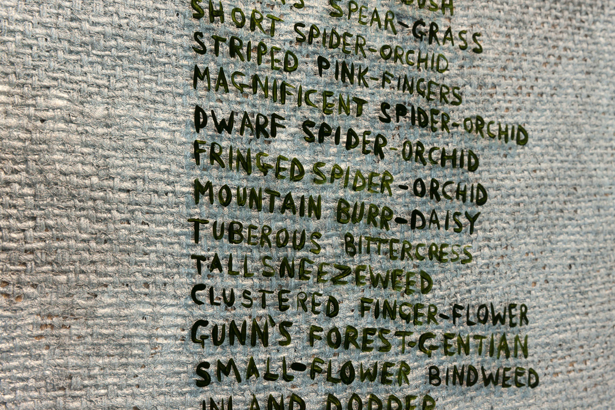 War Memorial (VIC), detail, 2014, oil on tempered glass,acrylic on hessian, aluminum leaf, 92.00 x 72.00 x 0.40 cm, (photo credit: Mark Ashkanasy)