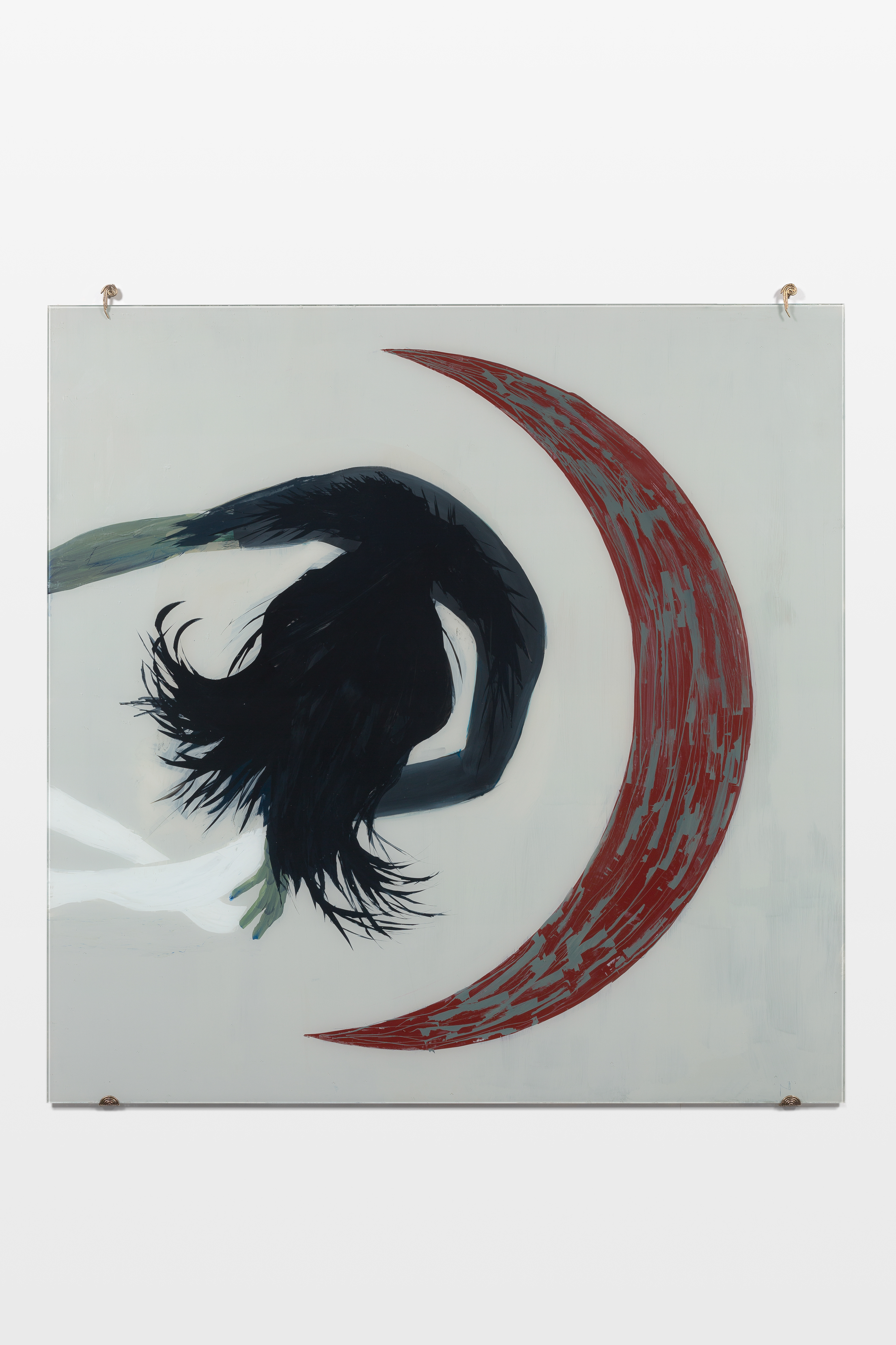 Sruth (panel 2) oil on toughened glass bronze close readers diptych, overall 110.0 x 221.5 cm (each panel 110.0 x 110.0 cm) Photo: Jessica Maurer