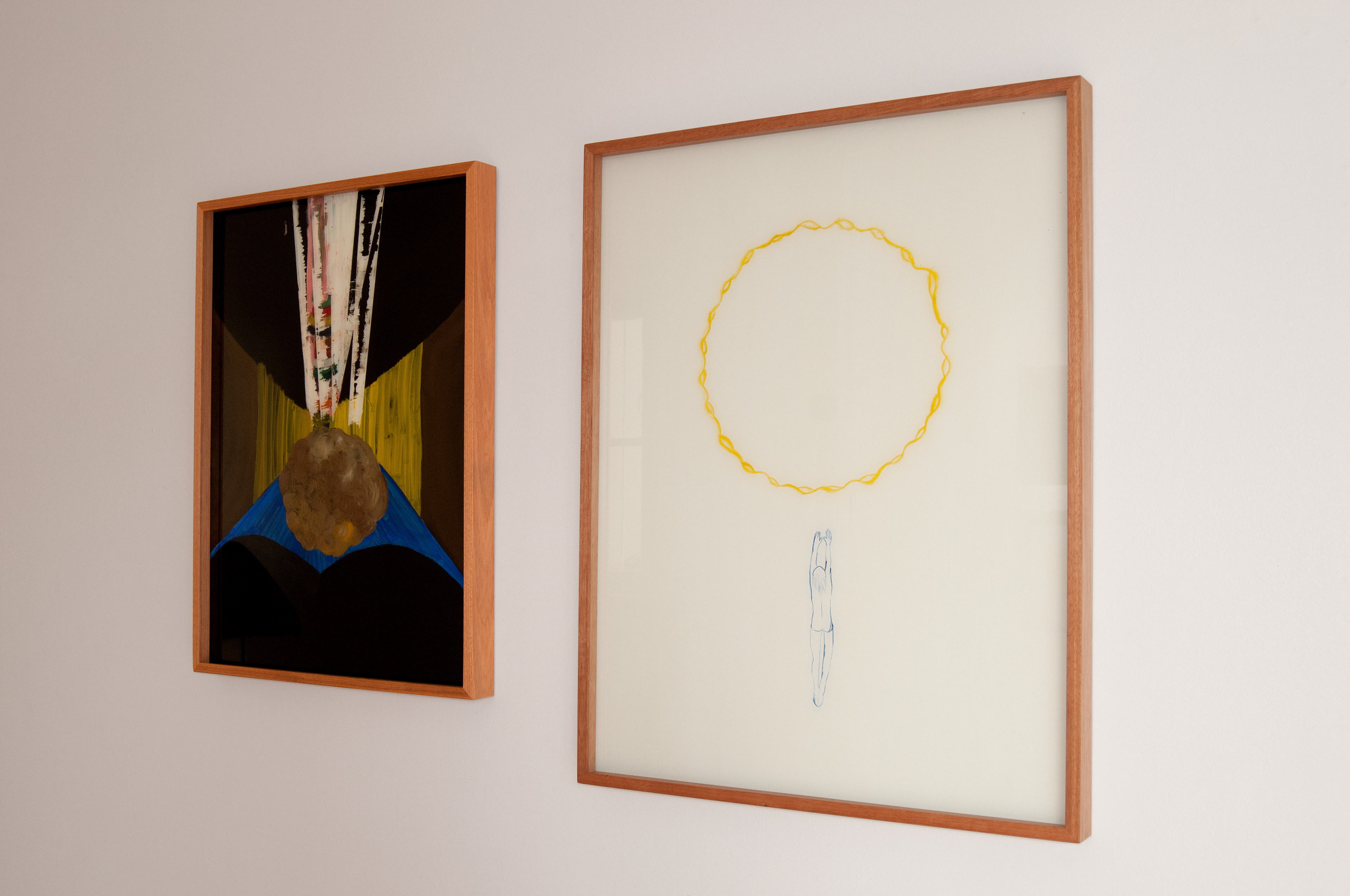 Installation view, Hierarchies of Form (left), Sublime Solar Anus Oil (right)