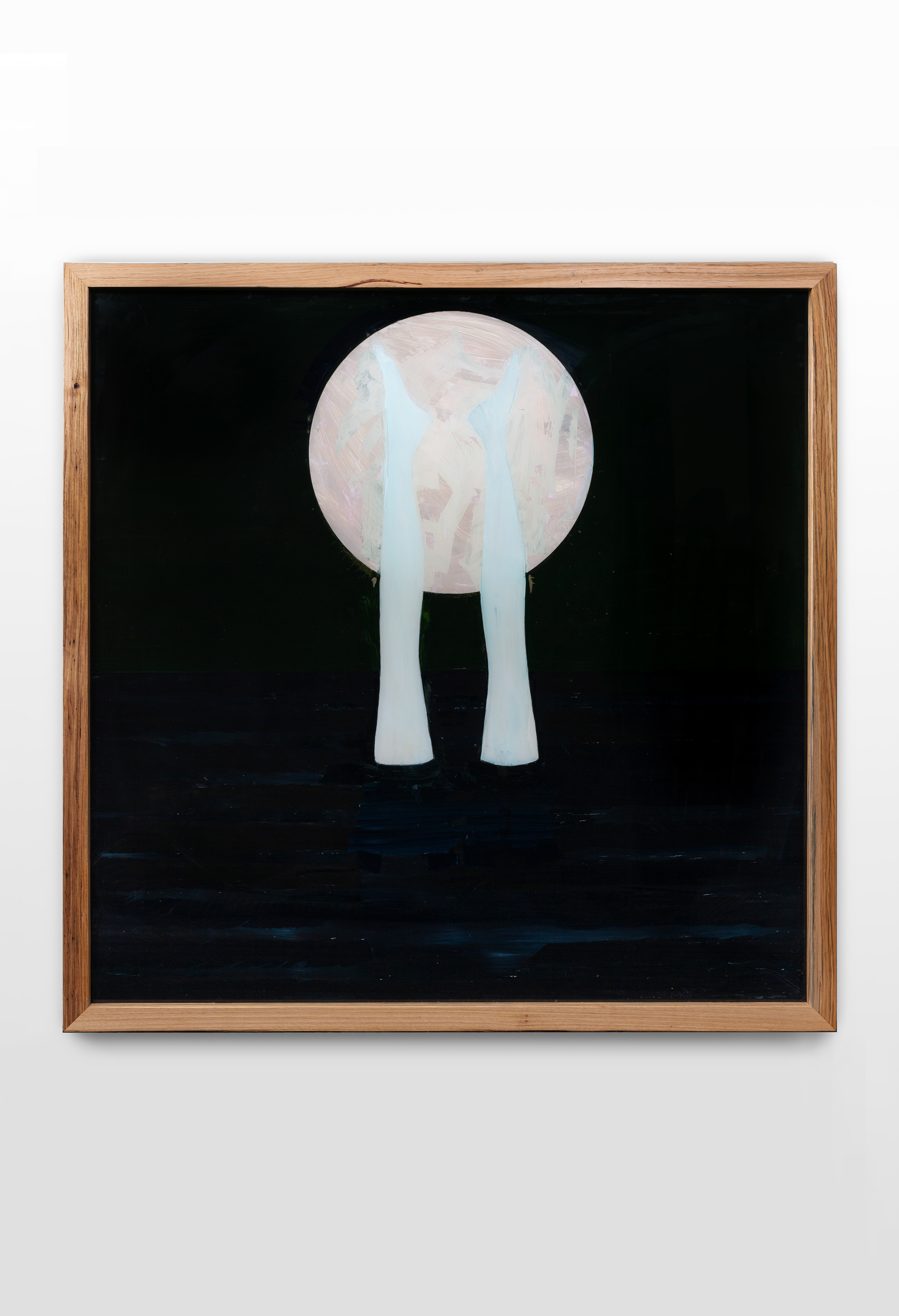 Imbás forosna  (part 1), 2022, 1370 x 1370 mm, oil on toughened glass, frame in reclaimed Eucalyptus oreades