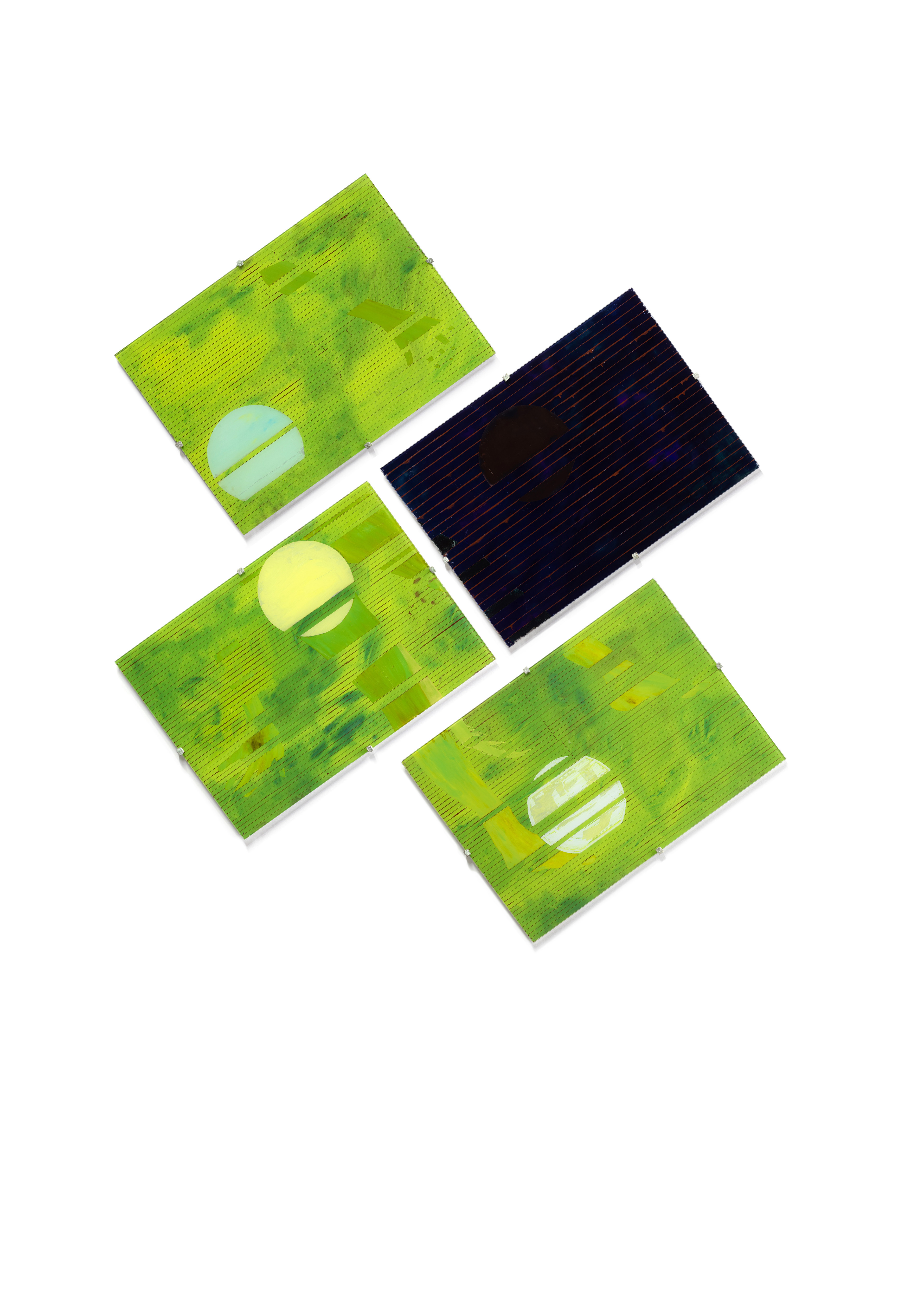 the summer milking place 2025, oil on glass, bronze, 4 panels each 5000 x 7000mm each