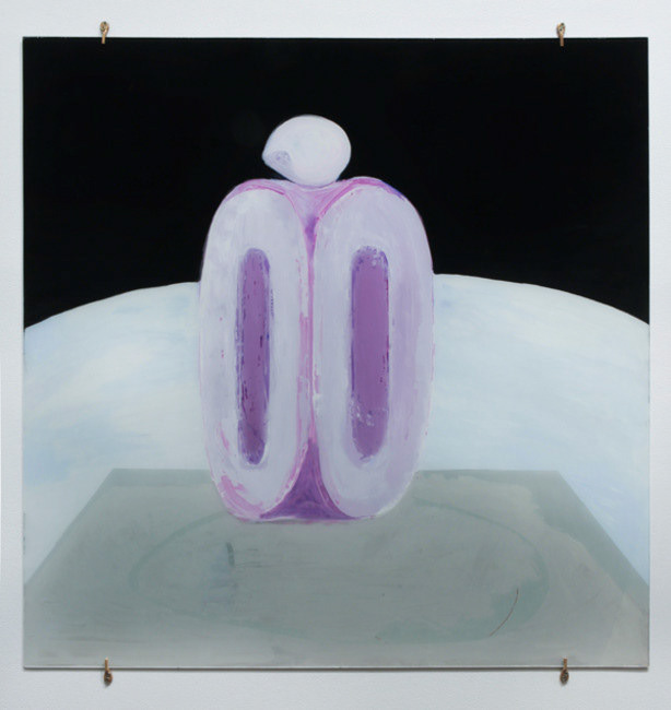 Bifurcated Acéphalian Vision, 2014, oil on toughened glass, 110.00 x 110.00 x 0.40 cm