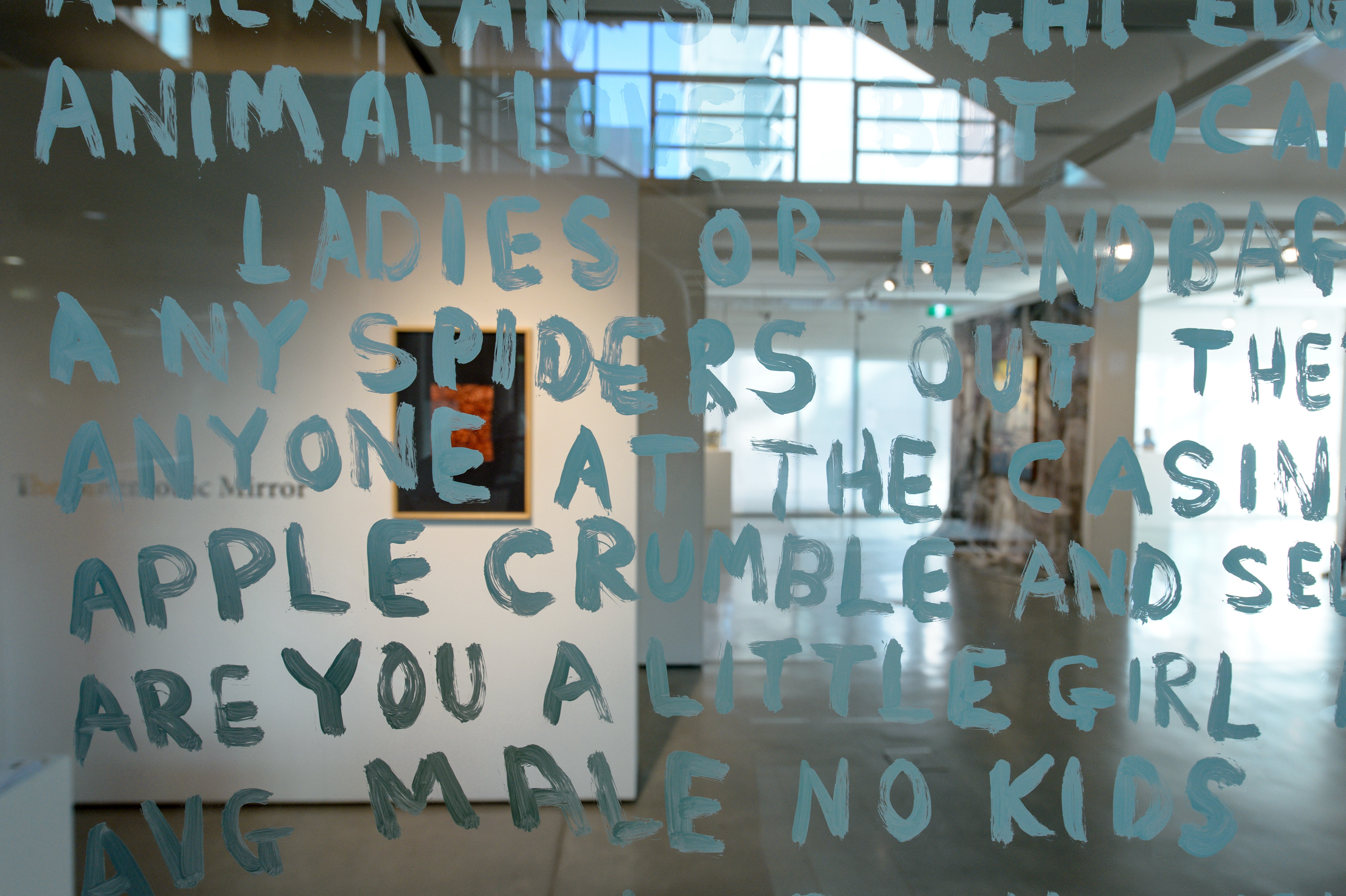 Self-Reflexive Critique: Alpha Mu; 2016; installation view UTS Gallery; acrylic on glass, dimensions variable; photography by David Lawrey
