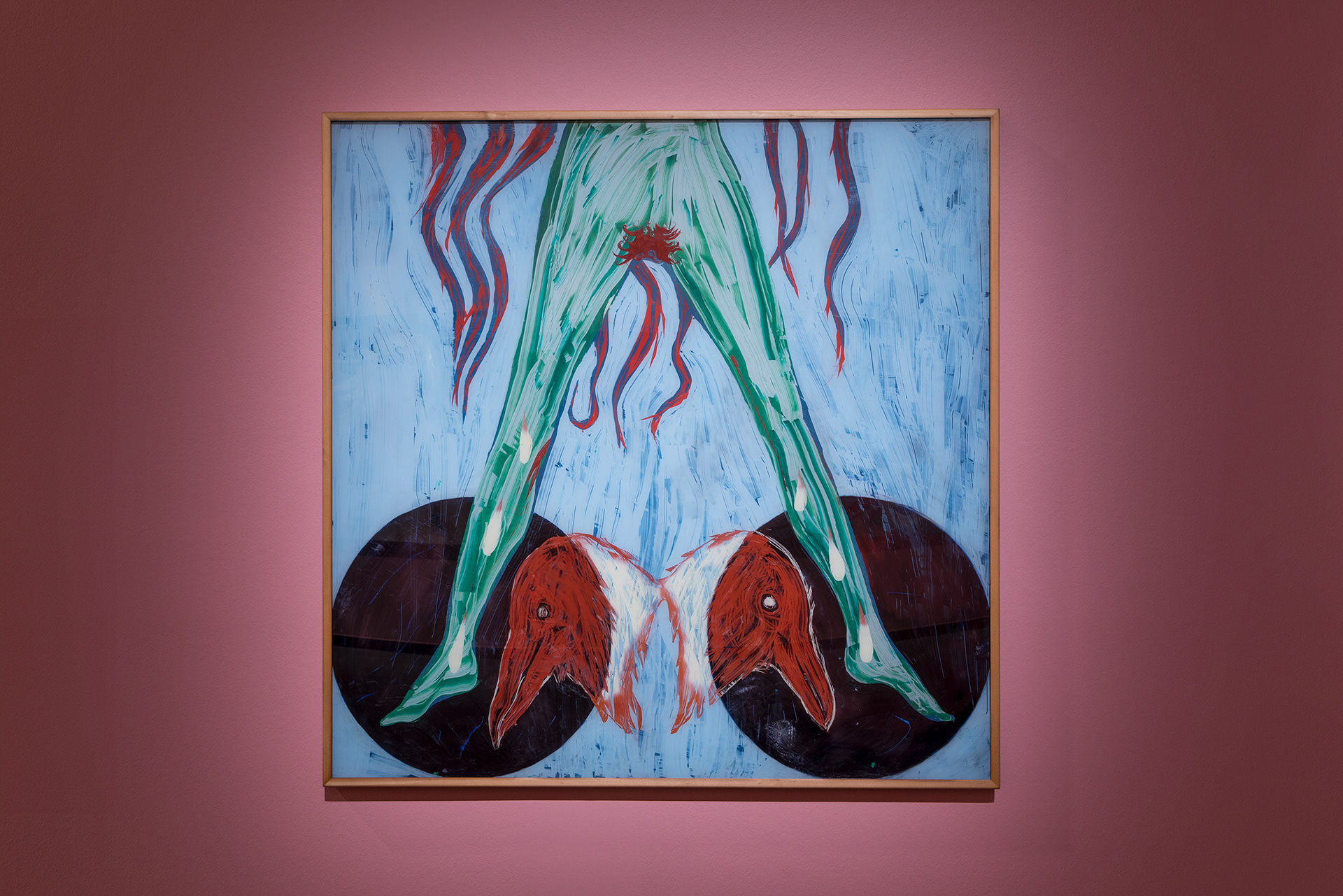 Badb: bro im glitched 2023 by Clare Milledge. Oil on glass 1235 x 1235 mm