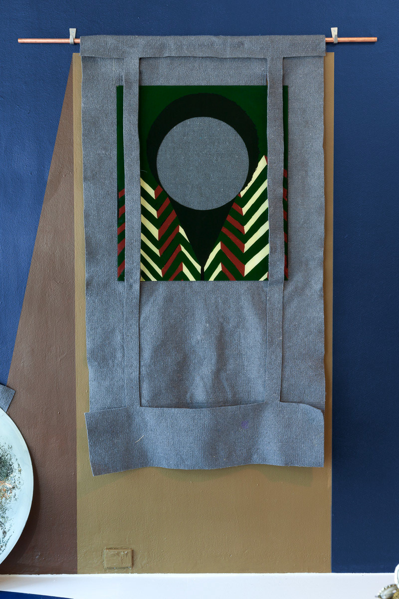 Metsän Henget (Heritage), 2014, oil on tempered glass with felt and copper hanging, 82.00 x 72.00 x 0.40 cm, (photo credit: Mark Ashkanasy)
