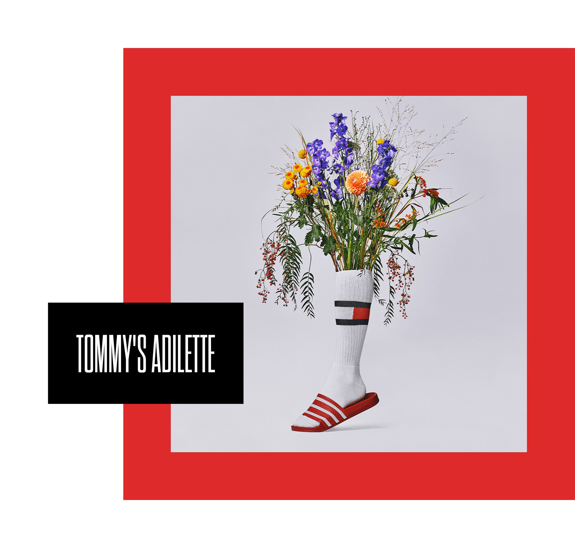 Adilette und Tommy Hilfiger Socke mit Blumenstrauß