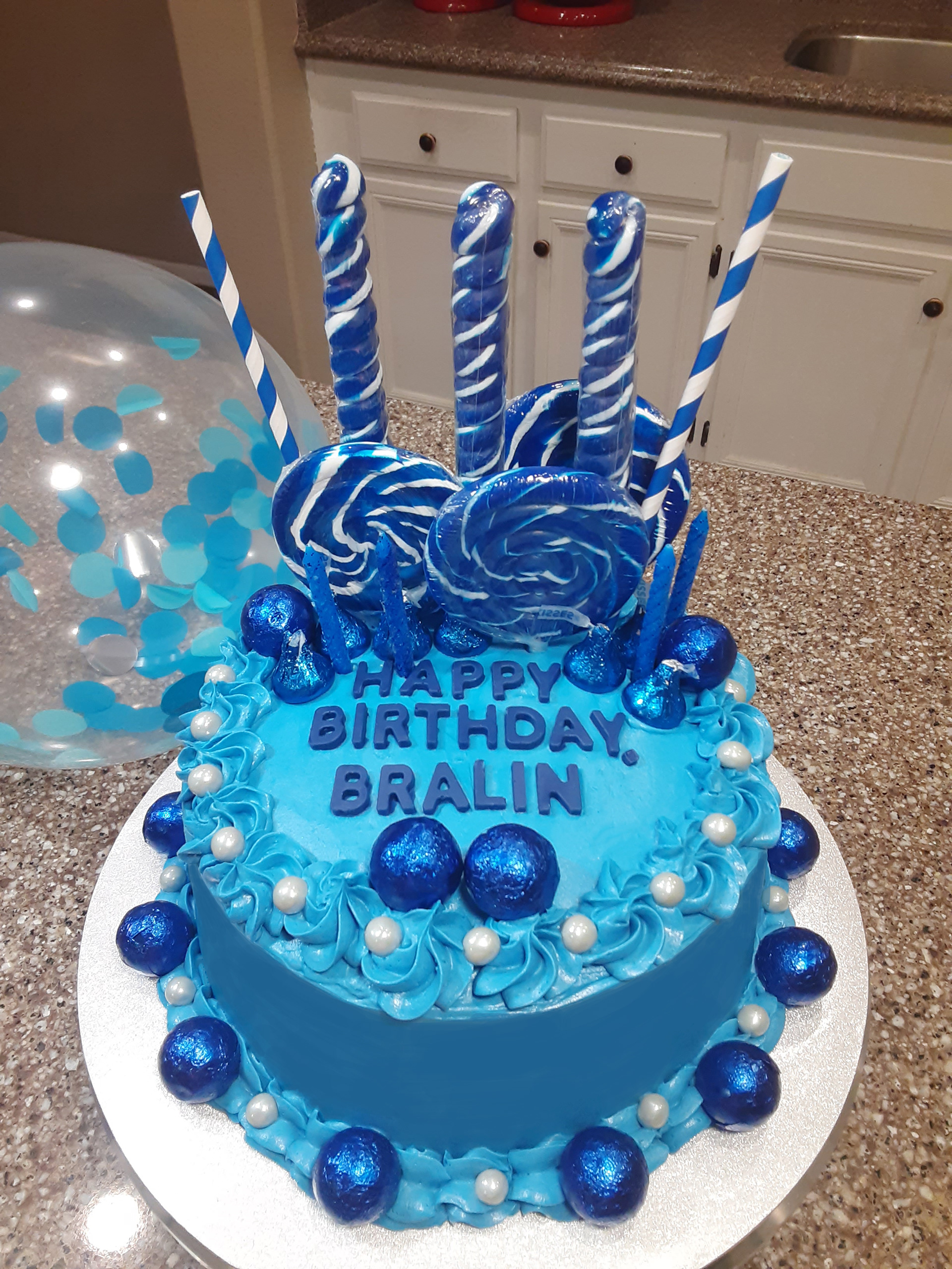 Vanilla Cake w/Vanilla Buttercream & Milk Chocolate Toppers