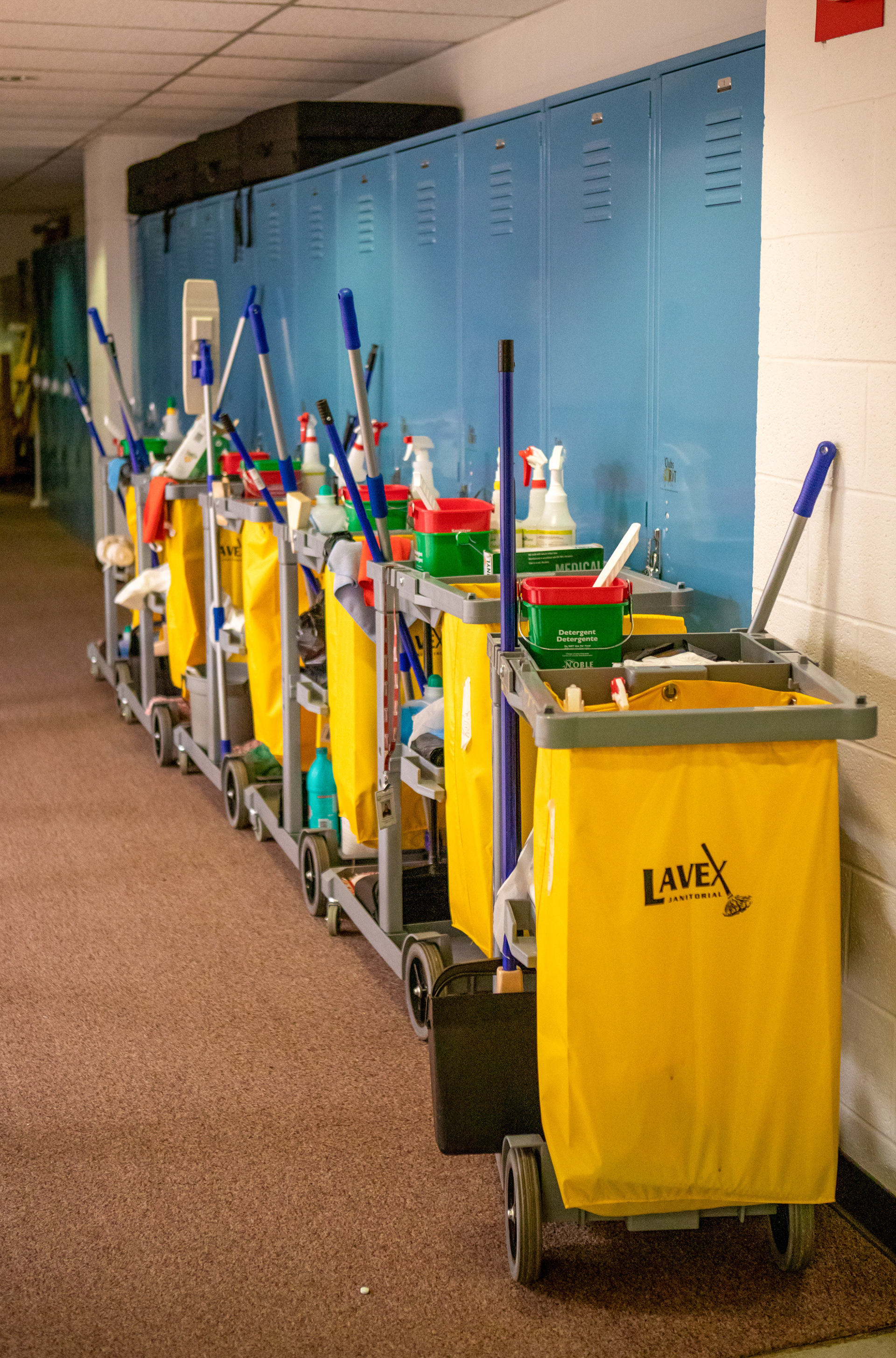 After finishing their work and leaving for the day, R.I.T.'s cleaning crew leave their carts lined up in the fitness center on November 13, 2020.