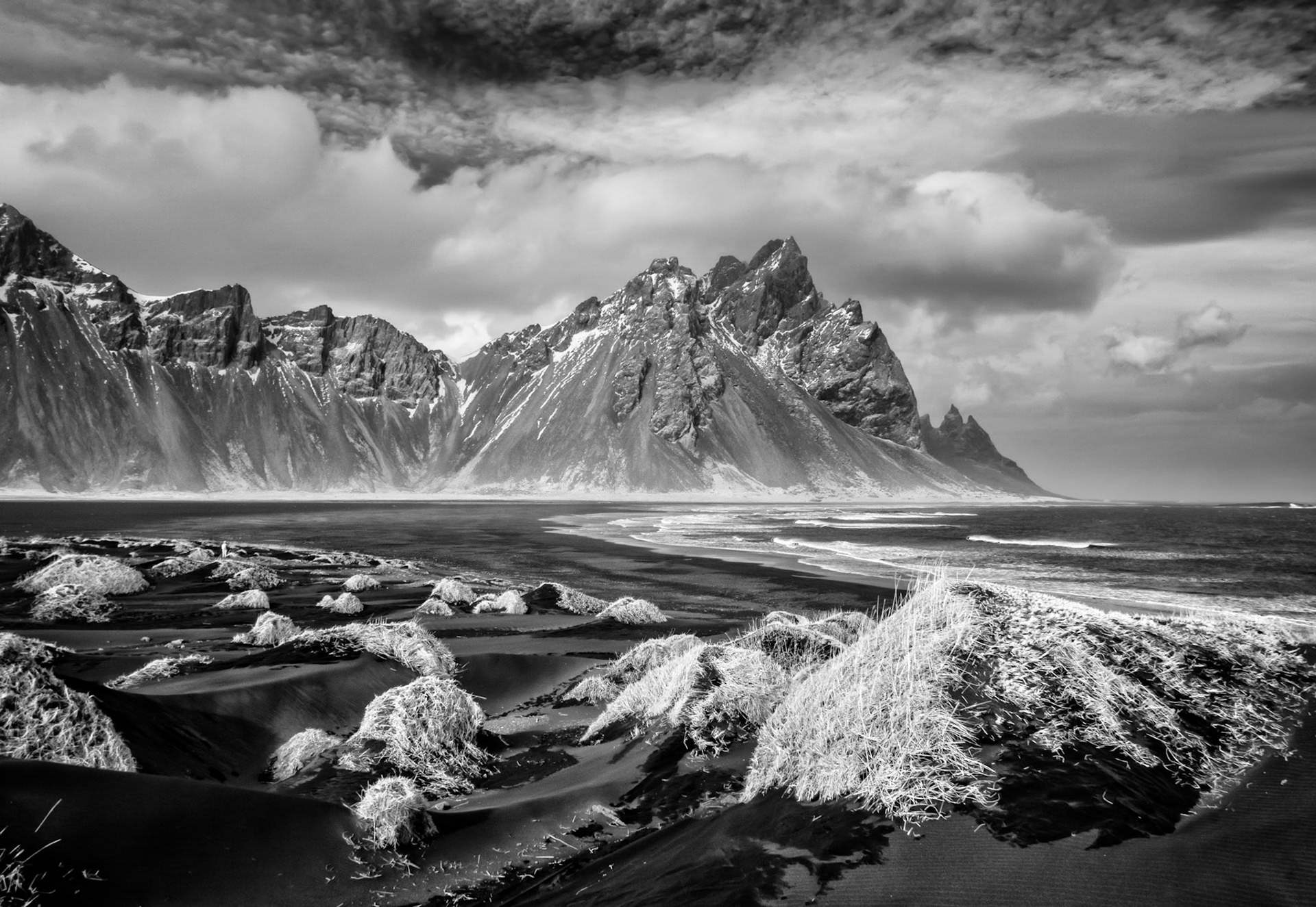 Vestrahorn, Iceland seen from Stokksnes black sand beach.