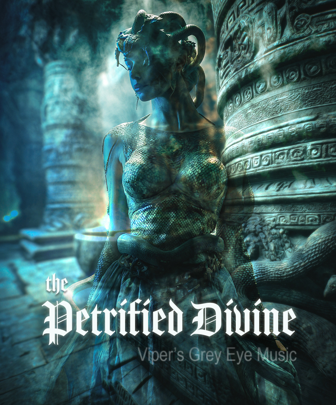 The Petrified Divine album cover; Viper's Grey Eye Music. Artist Christine Greyson