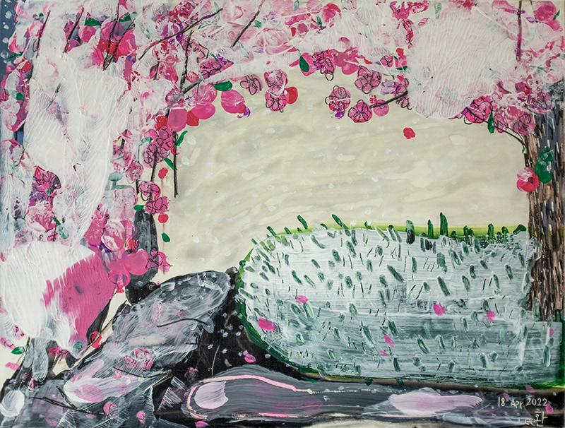 White on Pink | Acrylic Gouache and pencil on clayboard | 6 x 8 inch (15.24 x 20.32 cm)
