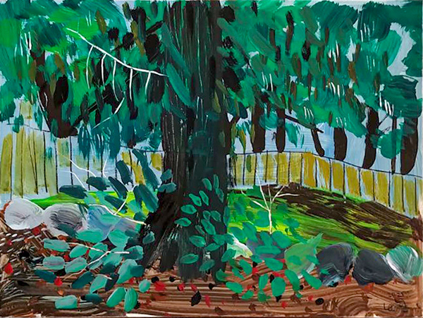 Garden of the Cabin in Monroe | Acrylic Gouache and Pencil on Claybord | 6 x 8 in ( 15.24 x 20.32 cm )