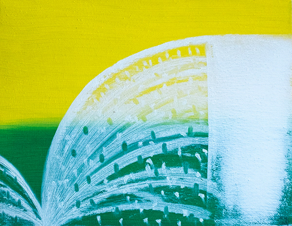 Morning waterfall | Acrylic, oil, cold wax on wood panel | 8 x 10 in (20.32 x 25.4 cm)