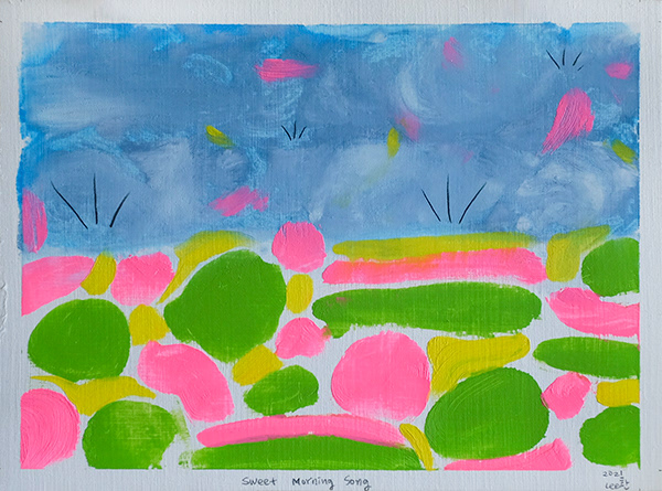 Sweet morning song | Oil, Cold Wax, and Pencil on Paper | 9 x 12 in ( 22.86 x 30.48 cm )