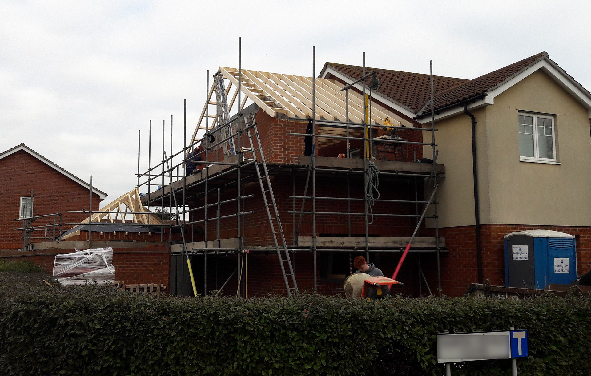 Single and double storey extension and roof underway.