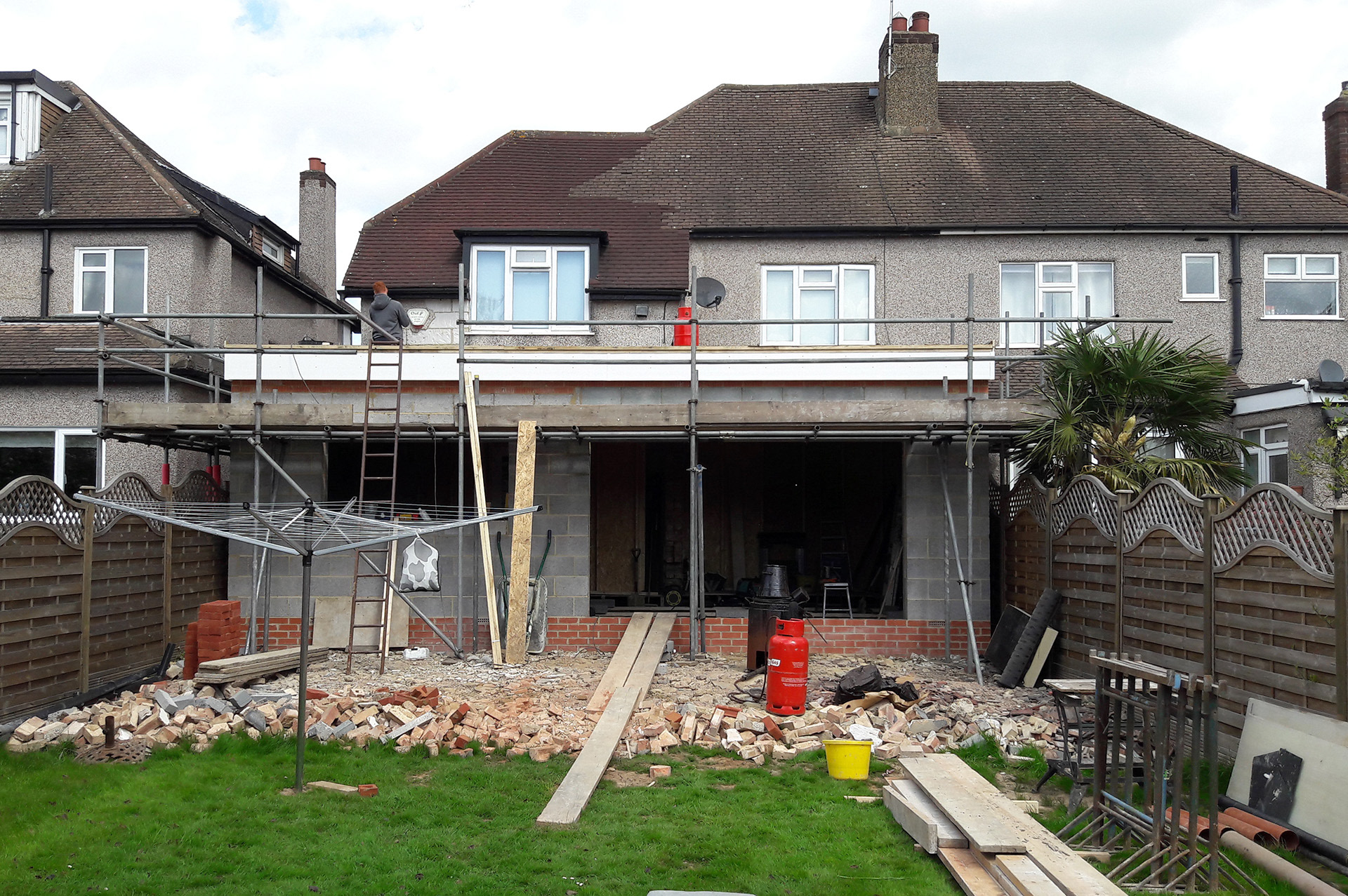 Single storey extension underway.