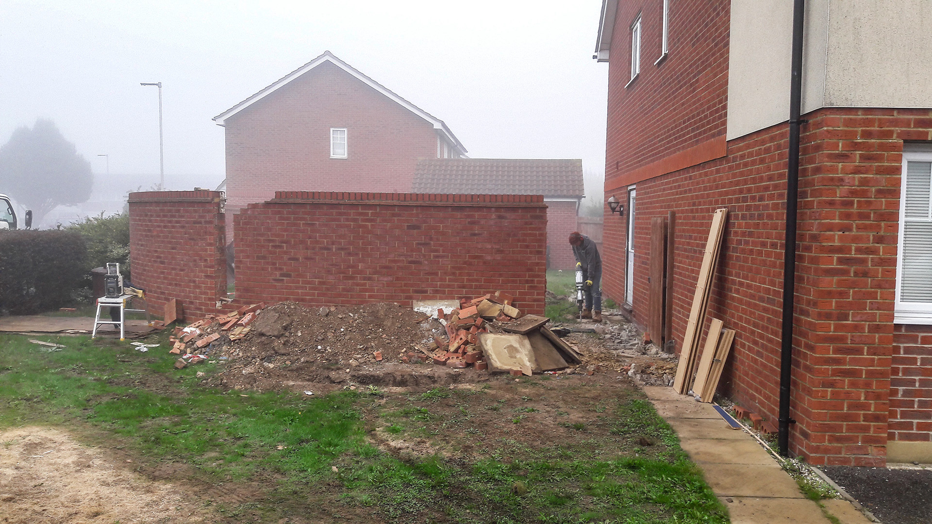 Initial removal of existing wall.
