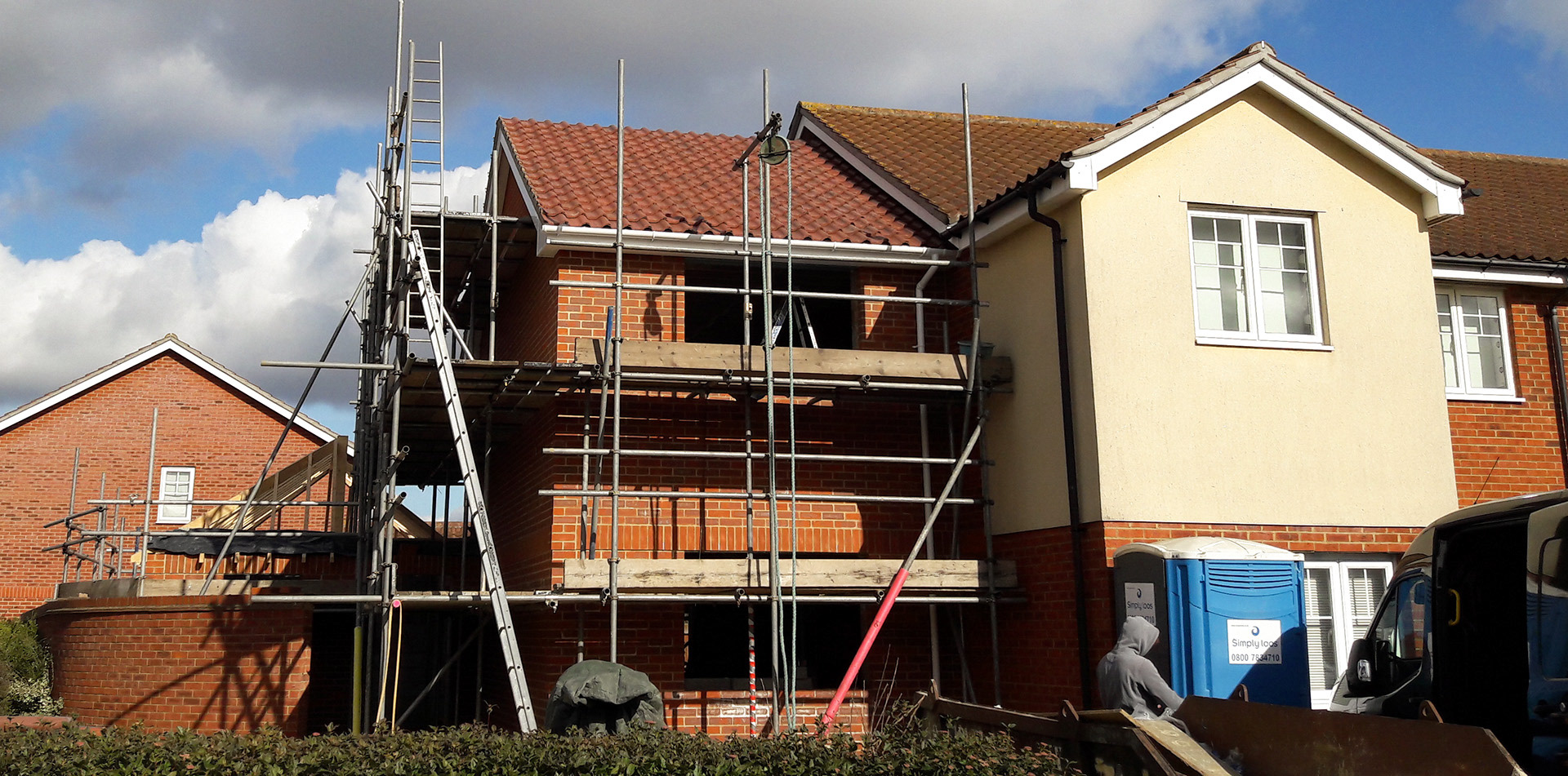 Double storey extension ready for windows.