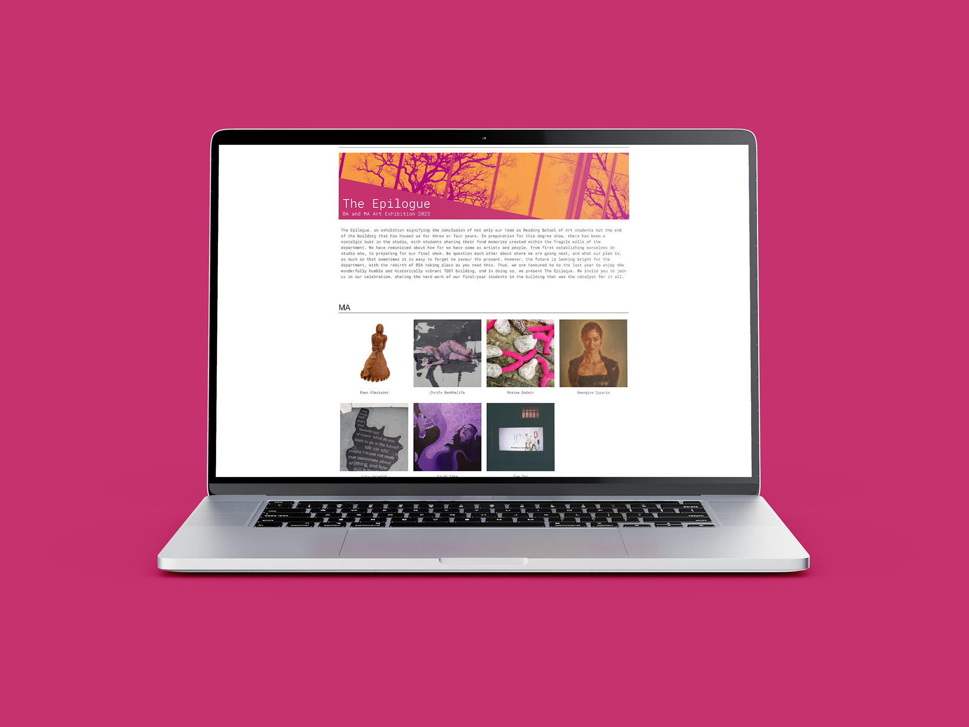 Website displayed on a laptop
