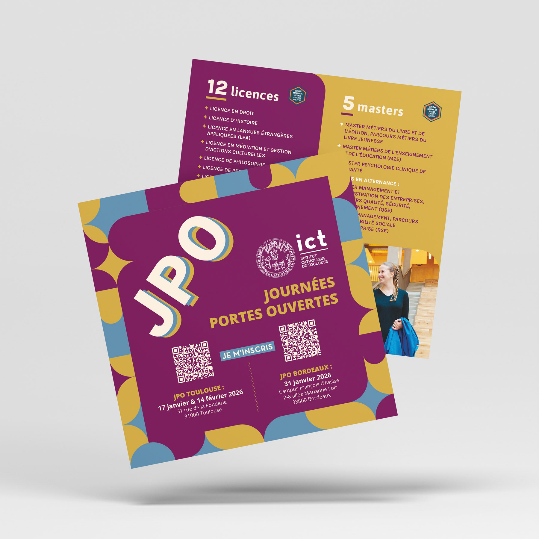 Double flying square card mockup