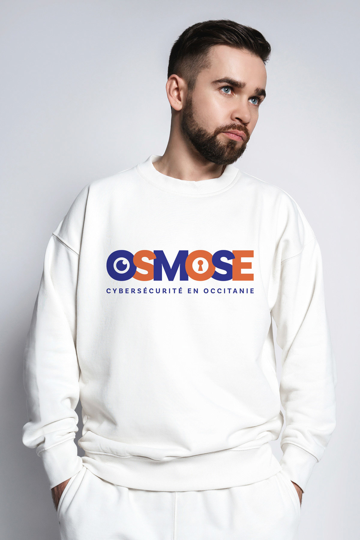 Handsome man wearing white sweatshirt