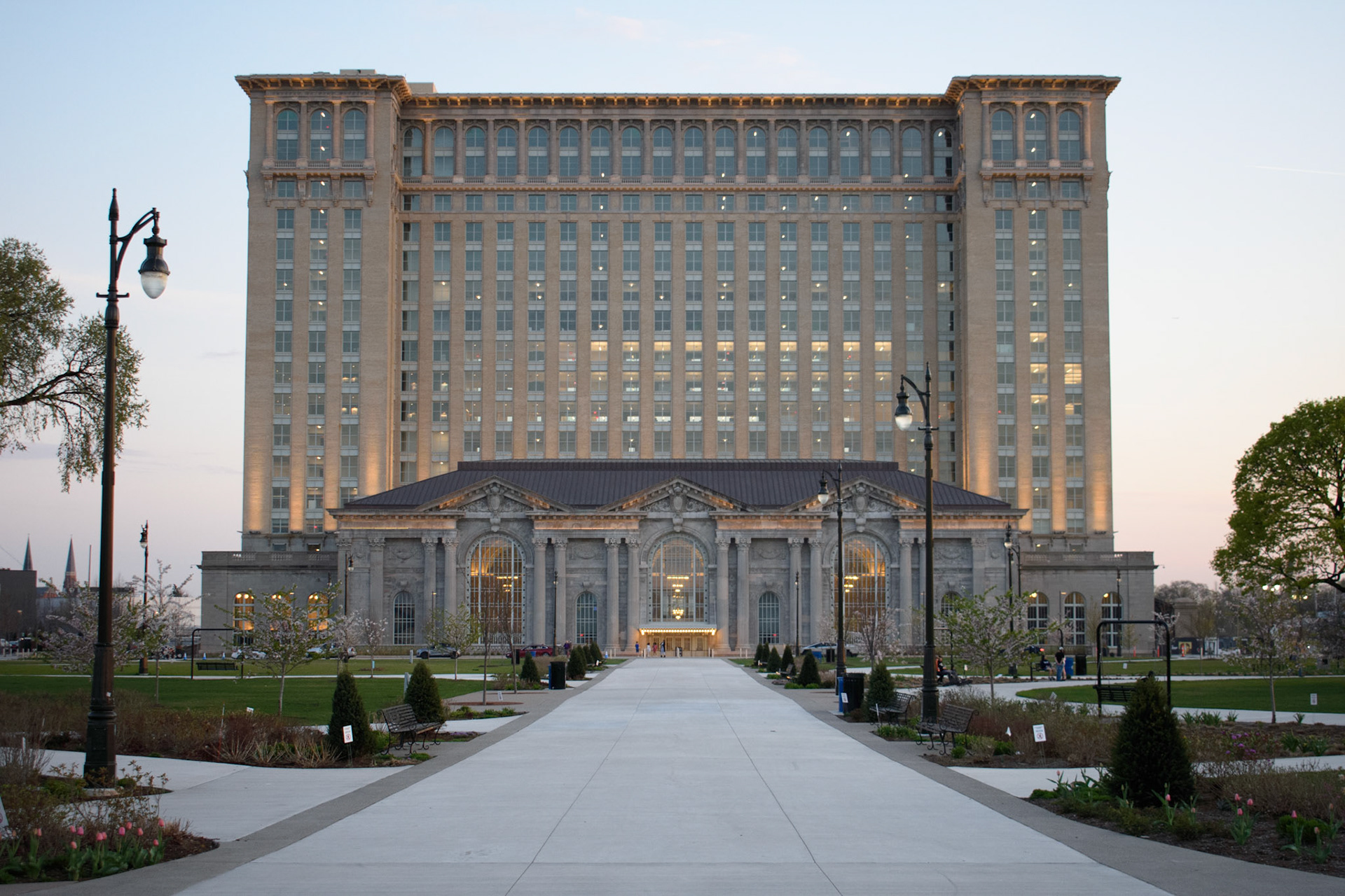 The restored Michigan Central Station building in Detroit.