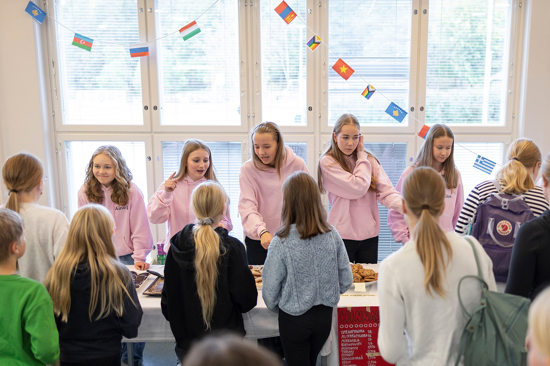 Group of students in their Hunger Day cafe for Finnish Red Cross. 2024