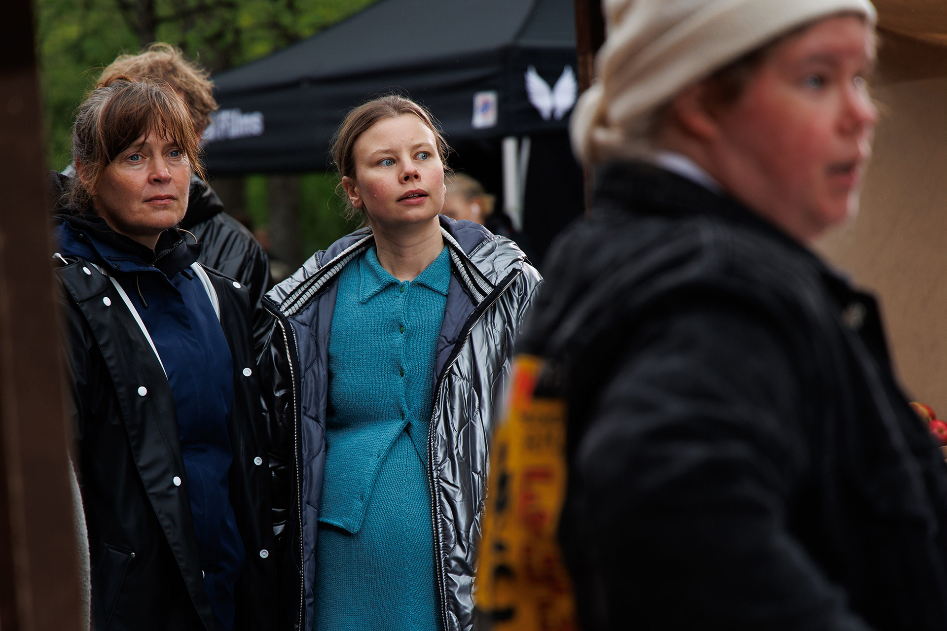 Director Tiina Lymi and actor Amanda Jansson on set in Turku during the filming of Myrskyluodon Maija. For STT-Lehtikuva/Finnish News Agency. 2023