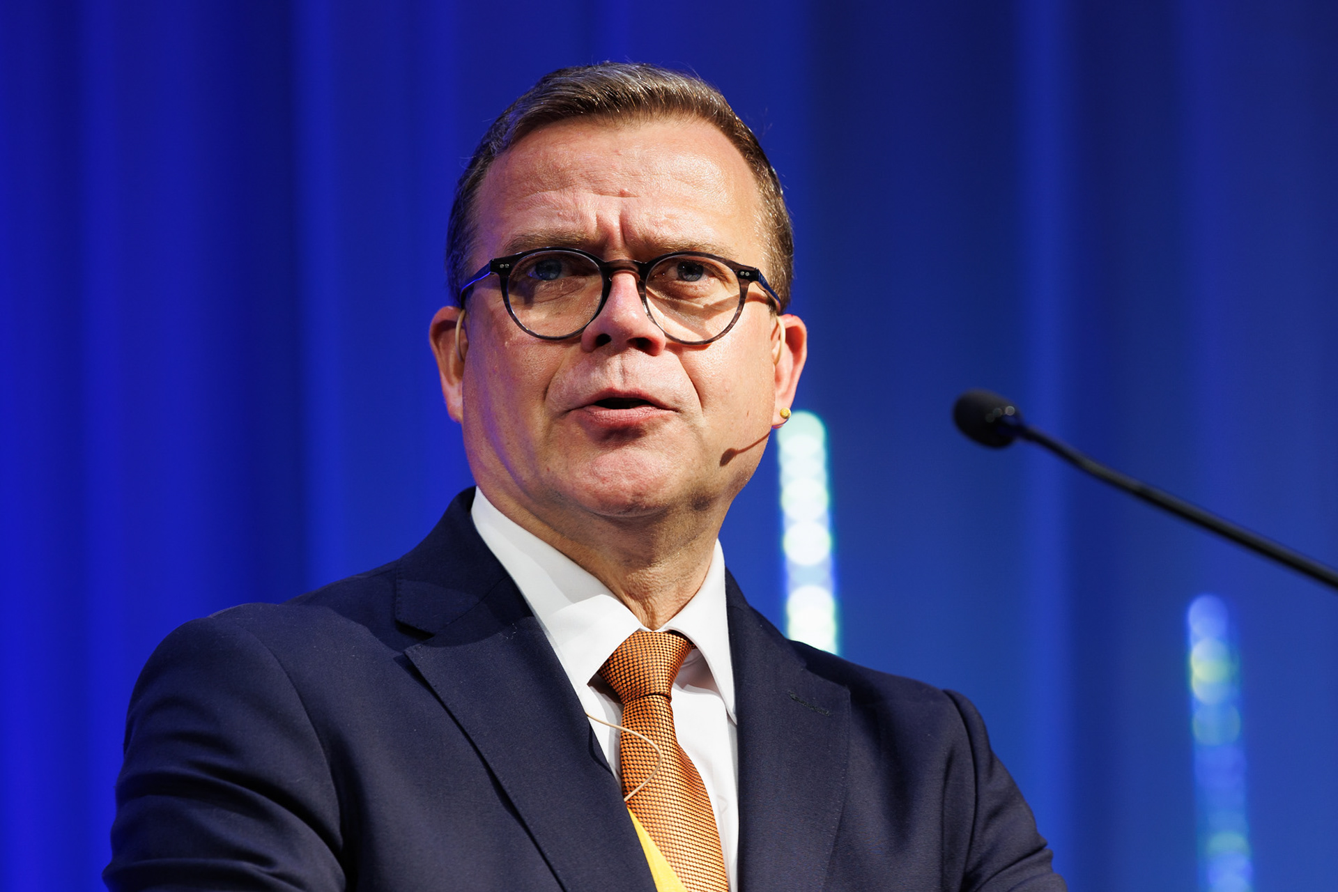 Prime Minister of Finland Petteri Orpo speaks at Europe Forum in Turku. For STT-Lehtikuva/Finnish News Agency, 2024