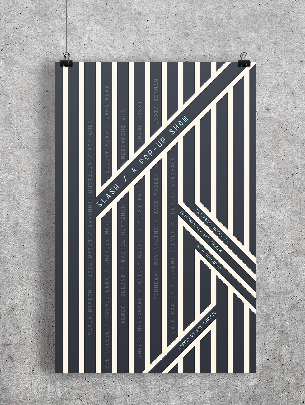 Signage for a pop-up show at the Contemporary Art Museum in St. Louis.