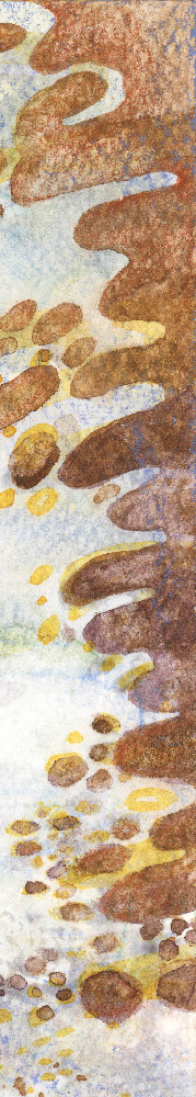 a closeup showing the colours being brought together, in the left watercolour painting en plein air at English Bay, July 2026.