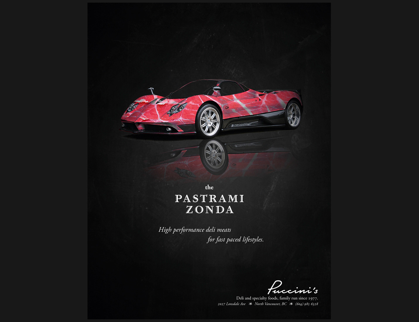 A magazine layout for the Pastrami Zonda, based on the Pagani Zonda.