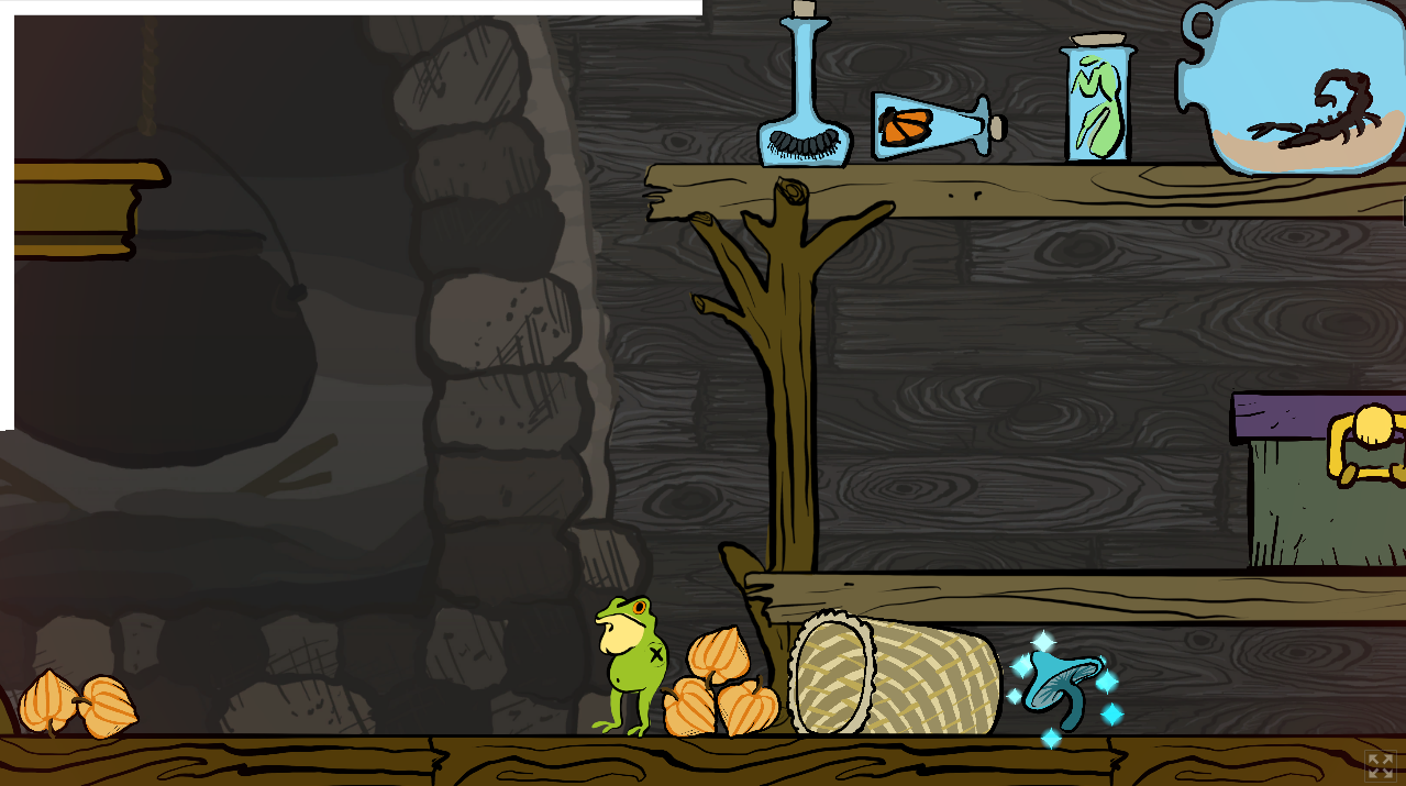 There are a range of interesting insects and tinctures around the witches cabin.