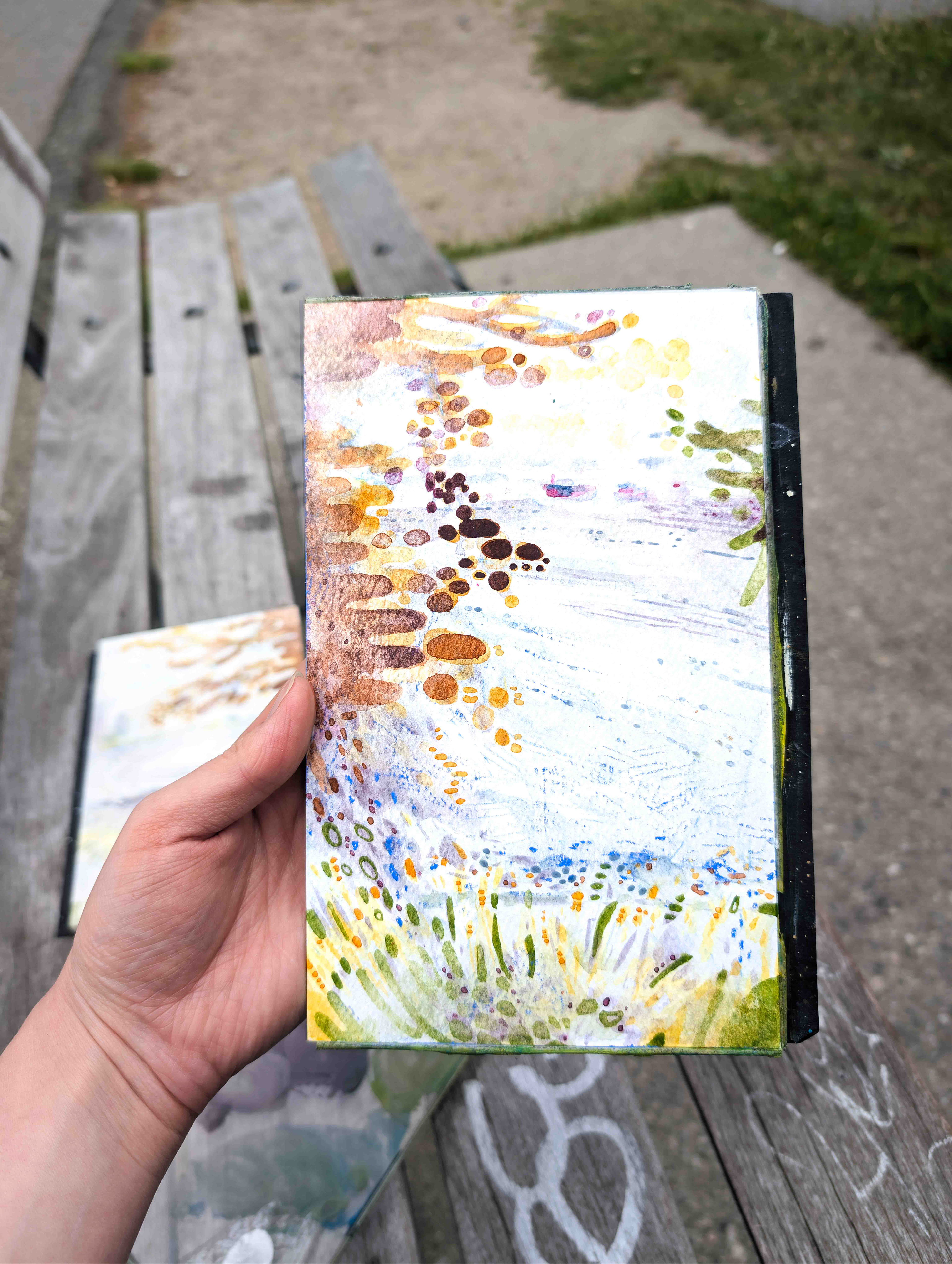 one of two plein air watercolours of english bay, featuring bits