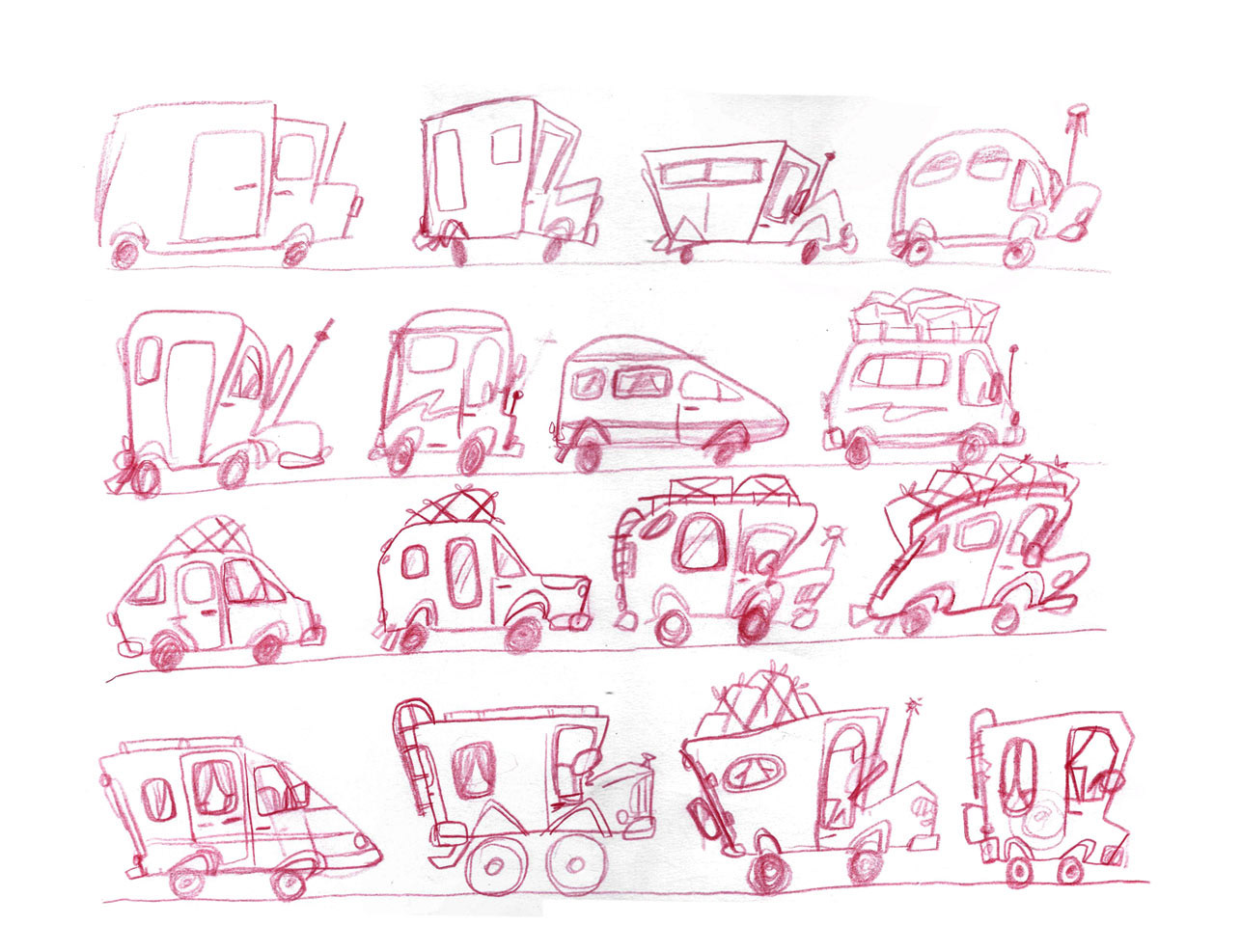 Some inital van sketches, looking at shape and function, 1 of 2.