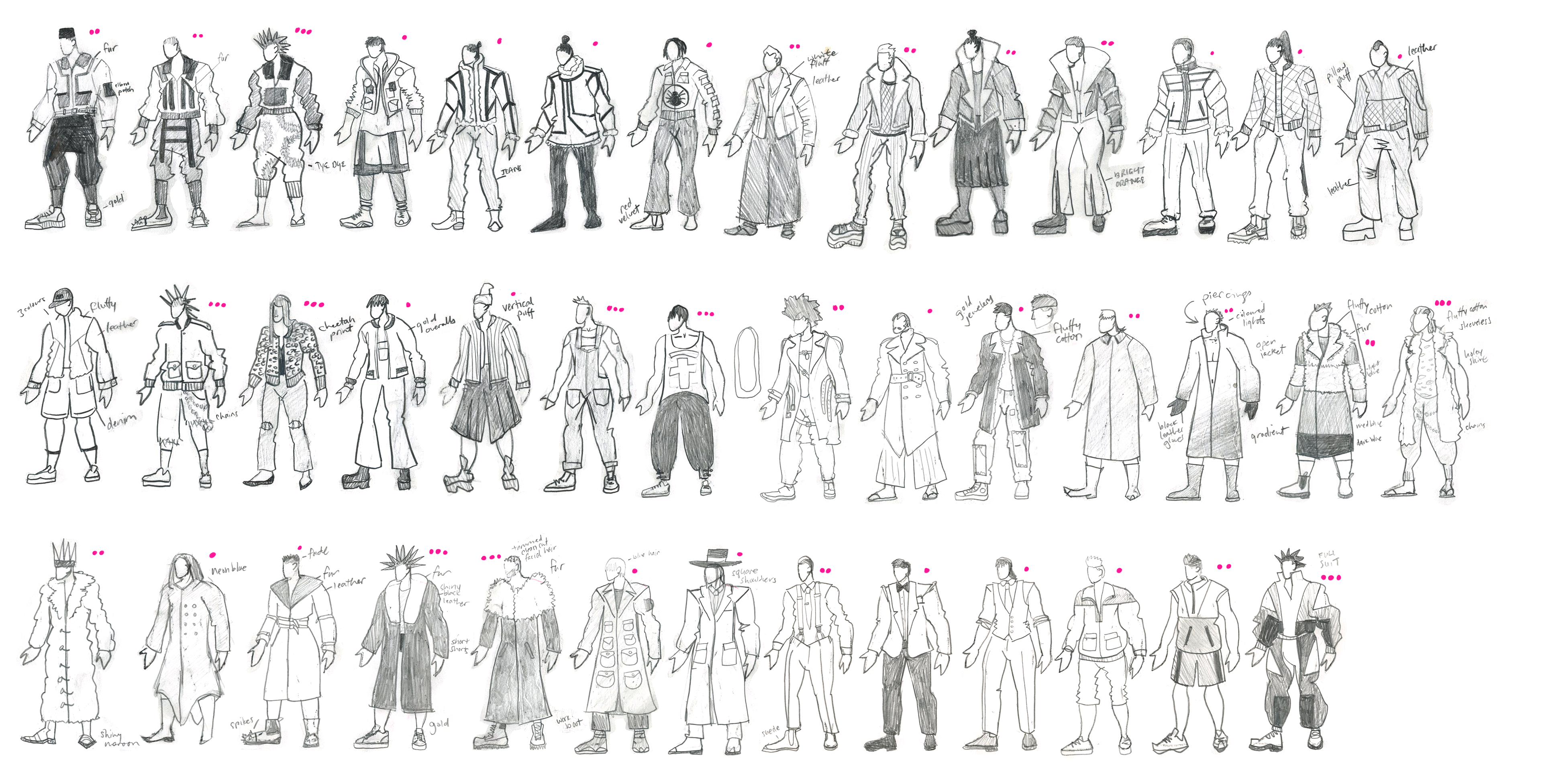 "male" figure ideation sketches