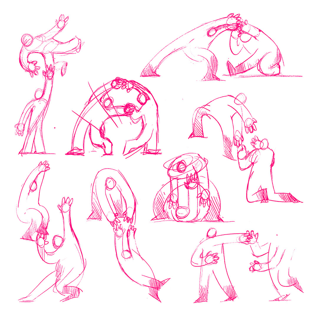 A sheet of simple, stick-figure-like drawings of two people, perhaps friends, perhaps more, from an afternoon in January 2026.
