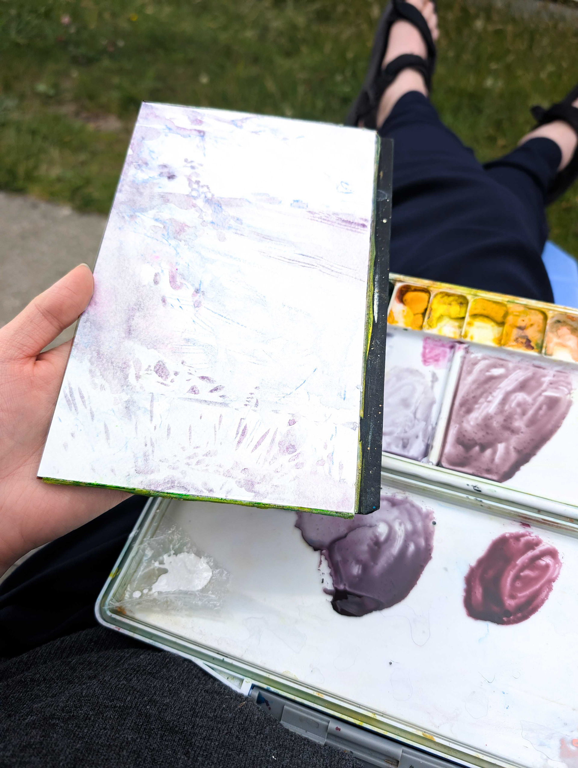 the first layers of colour added to my plein air painting