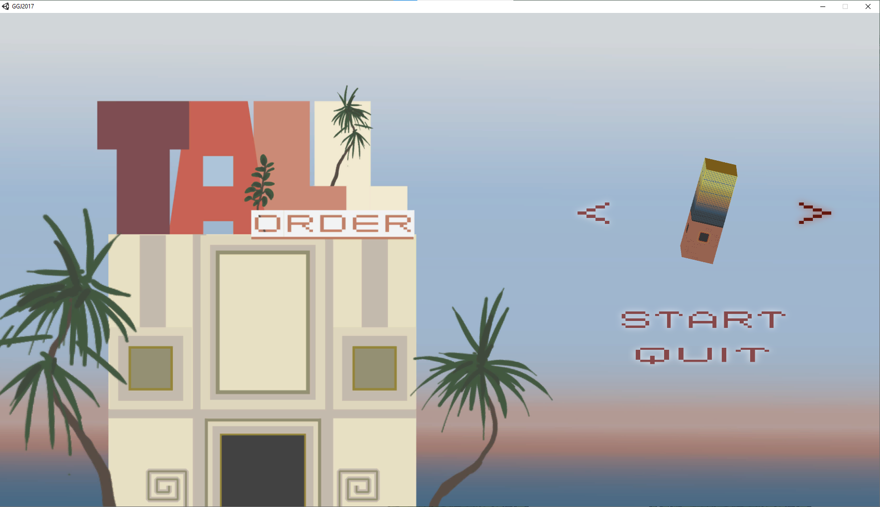 The starting screen of the game, for a better look at the advanced 3D graphics, download the game from the Jam page!