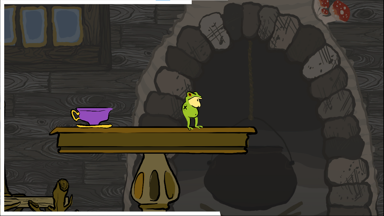 Starting off on the table, in front of a hearth.