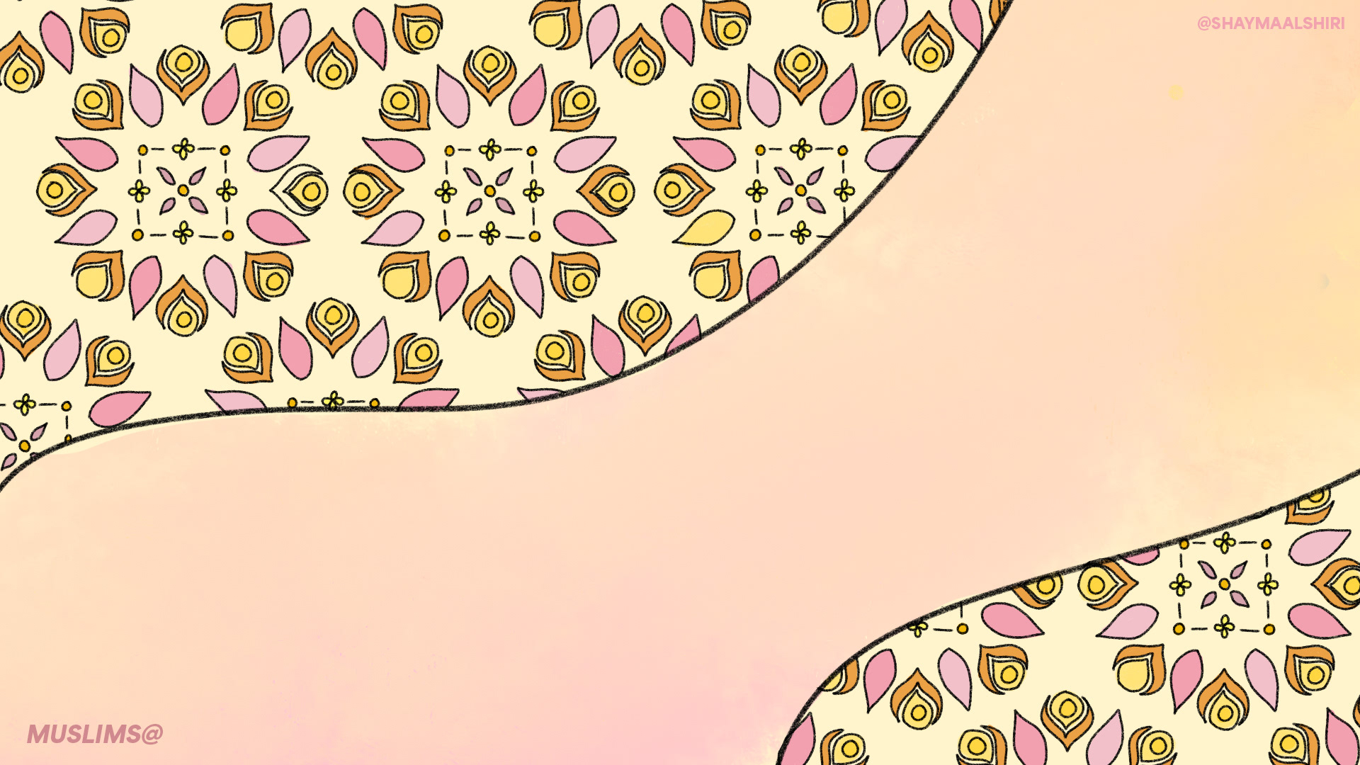 This zoom background’s inspiration came from tulips and its importance to Islam. The tulip is often seen as a remembrance of your spirituality. In this piece you’ll see tulips petals organized in an Islamic geometric pattern.