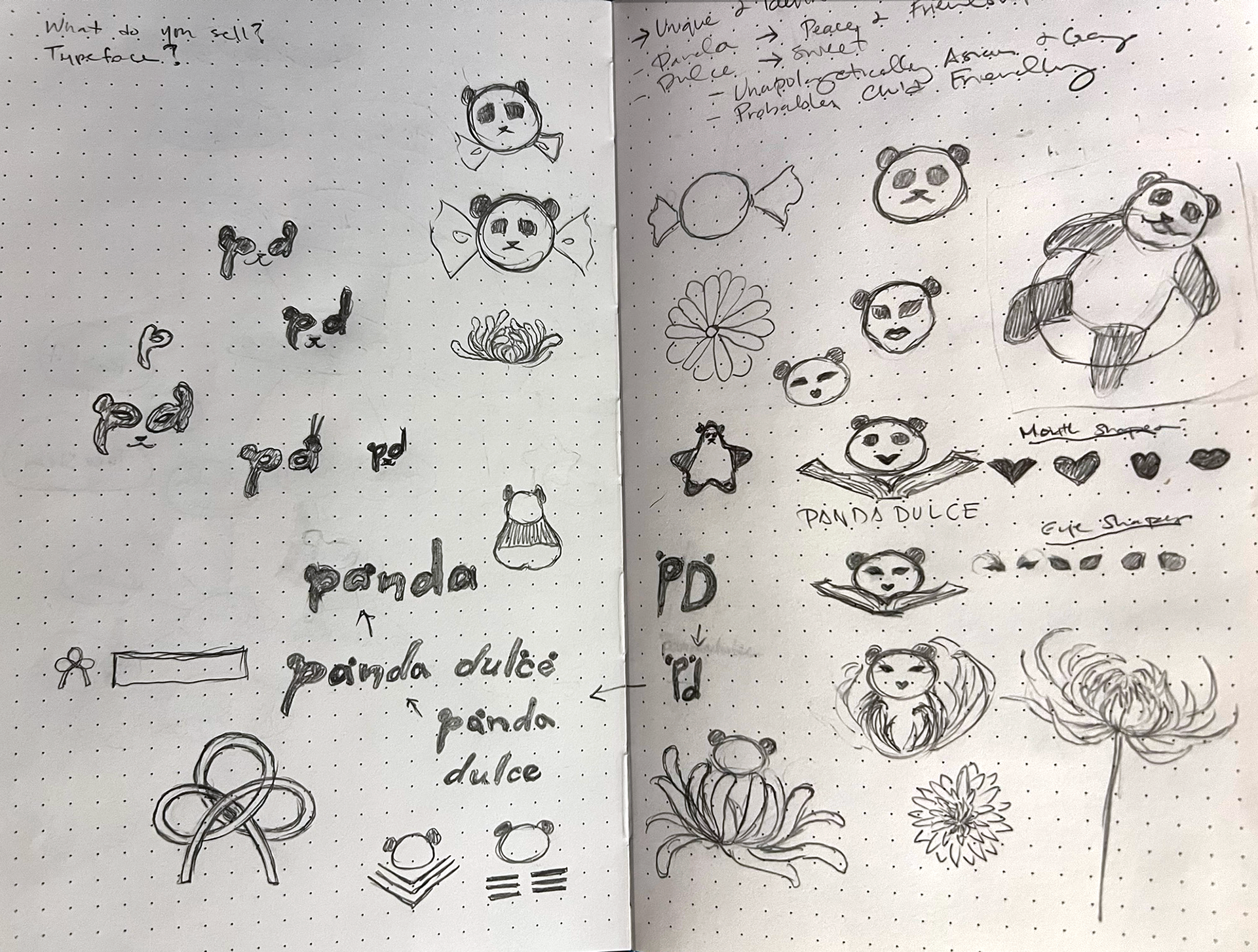 panda dulce Logo Concept Sketches