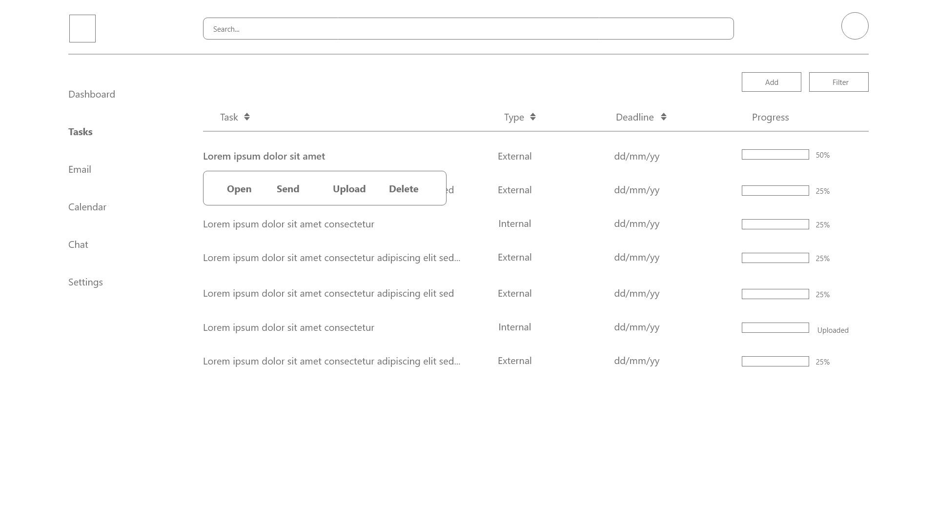 Tasks list screen