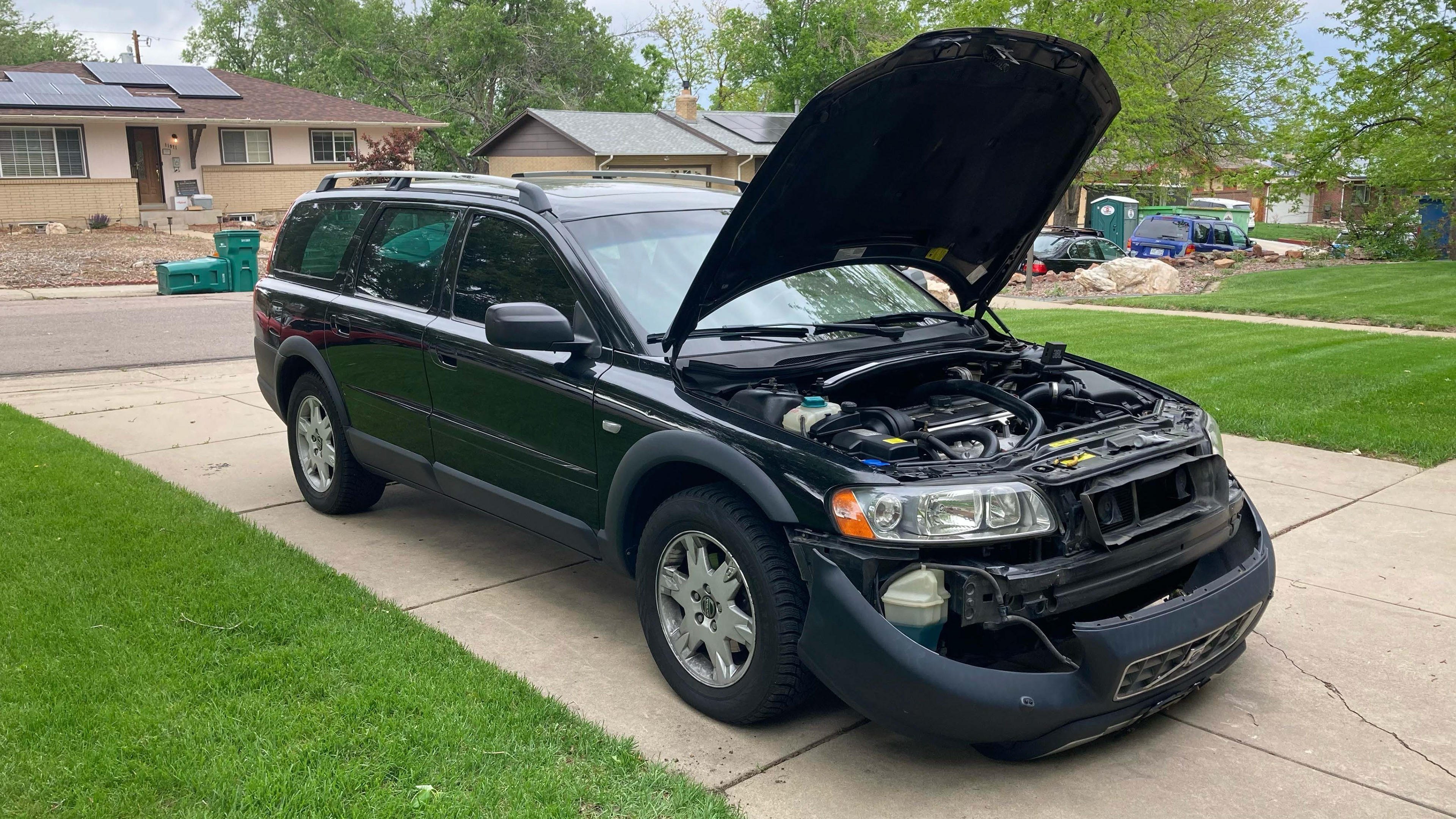 The bumper was removed to pull the headlights and replace standard running bulbs with LEDs.