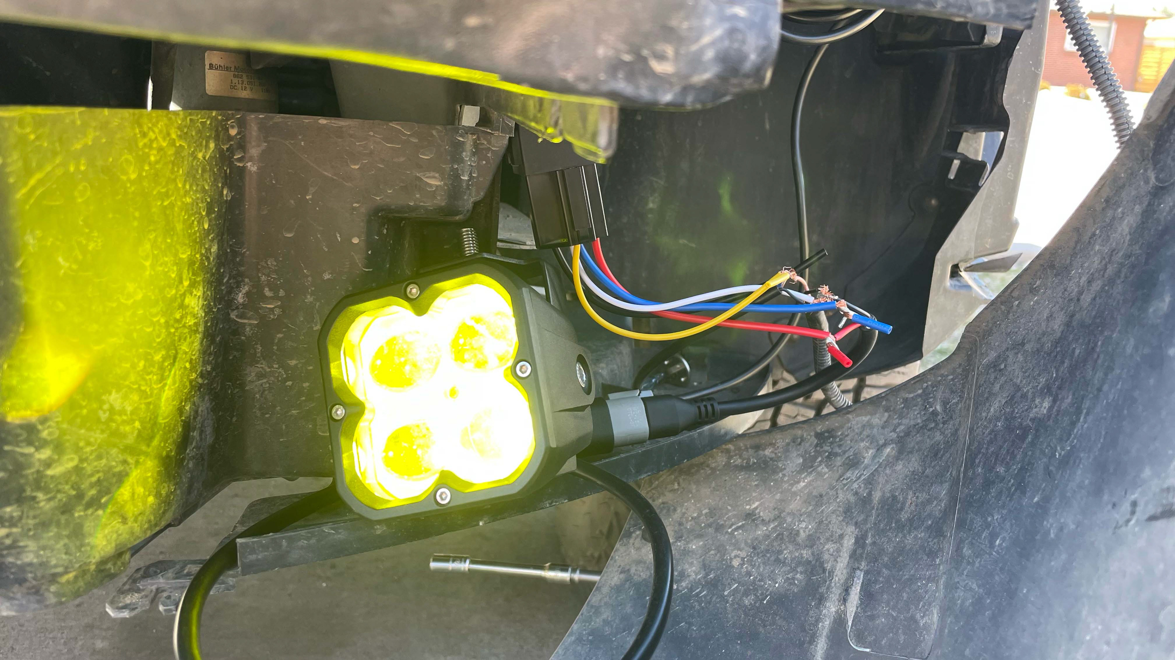 Testing the fog lamp feature on the car.