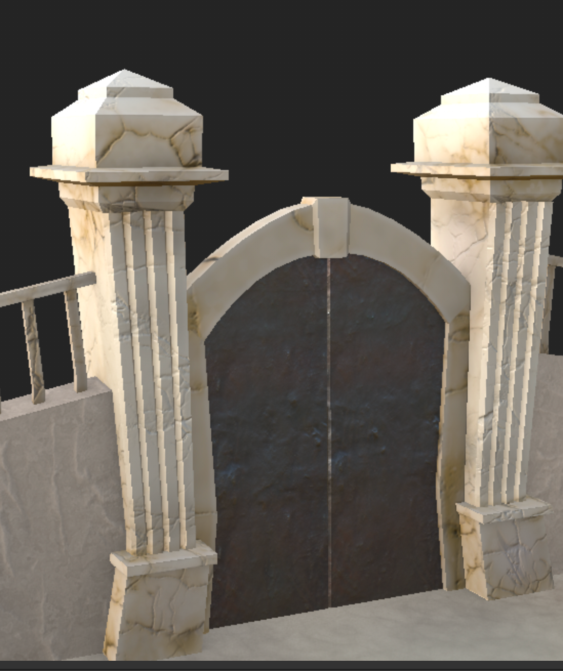 Marble fences with stone wall and metal door